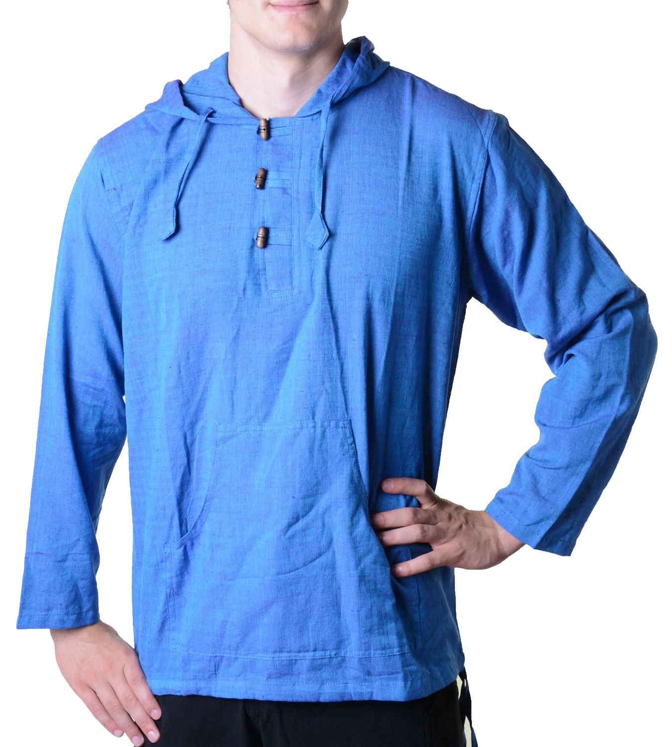 Fisherman Shirt Kurtha Unicolor Shirt Poncho Medieval Nepal with Hood