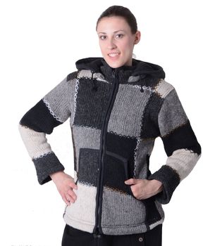 Kunst und Magie Damen Strickjacke Zipfelkapuze Wolle Fleecefutter