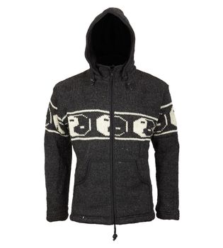 Men Cardigan Ying Yang Wool Jacket Fleece Lining Removable