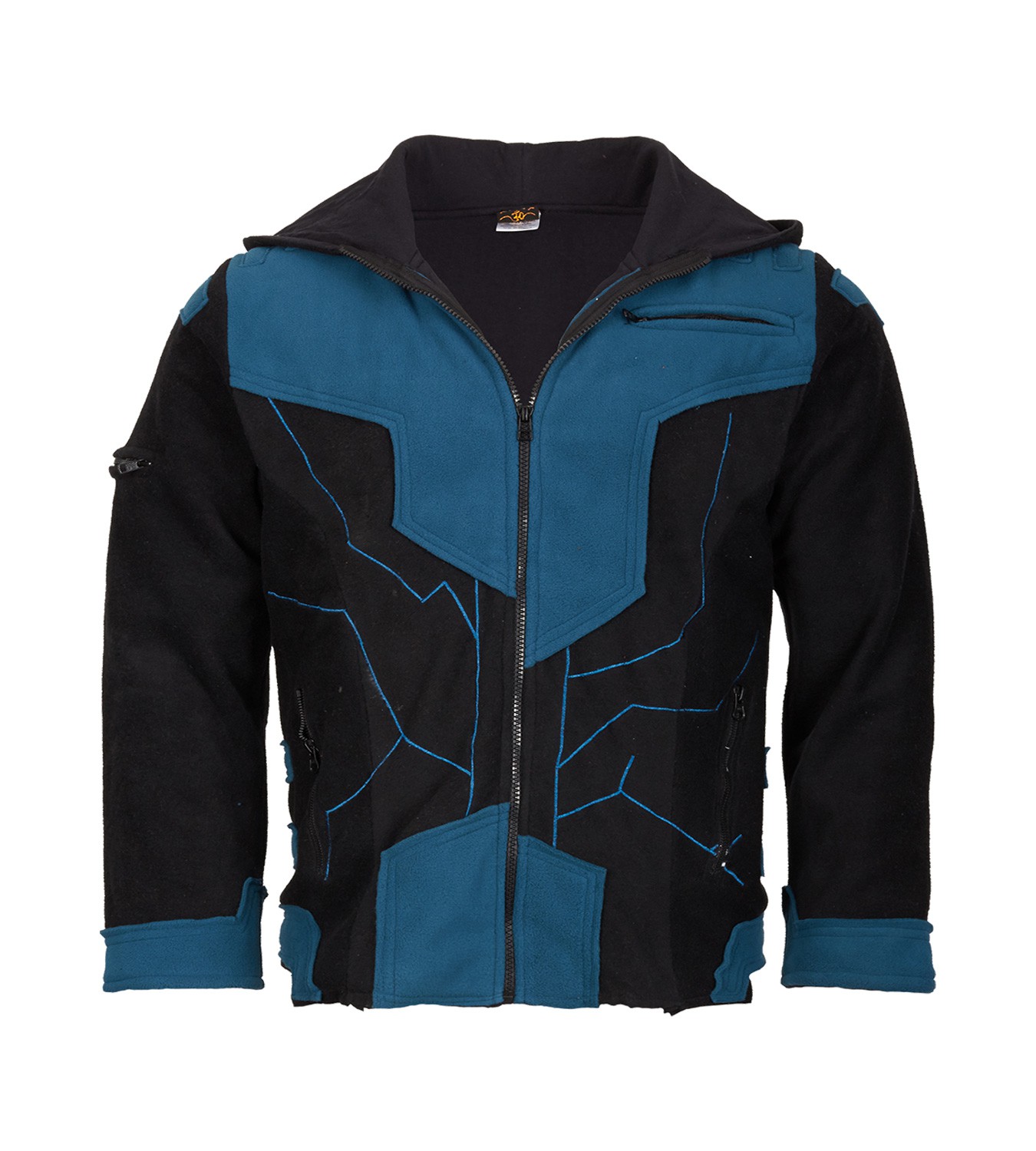 Kunst Und Magie Kunst und Magie Herren Goajacke Fleece Fleecejacke mit Futuristischen Patches