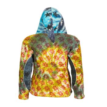 Art Magic Goa Colorful Patchwork Batik Mens Knit Jacket with Zip Hood Hi
