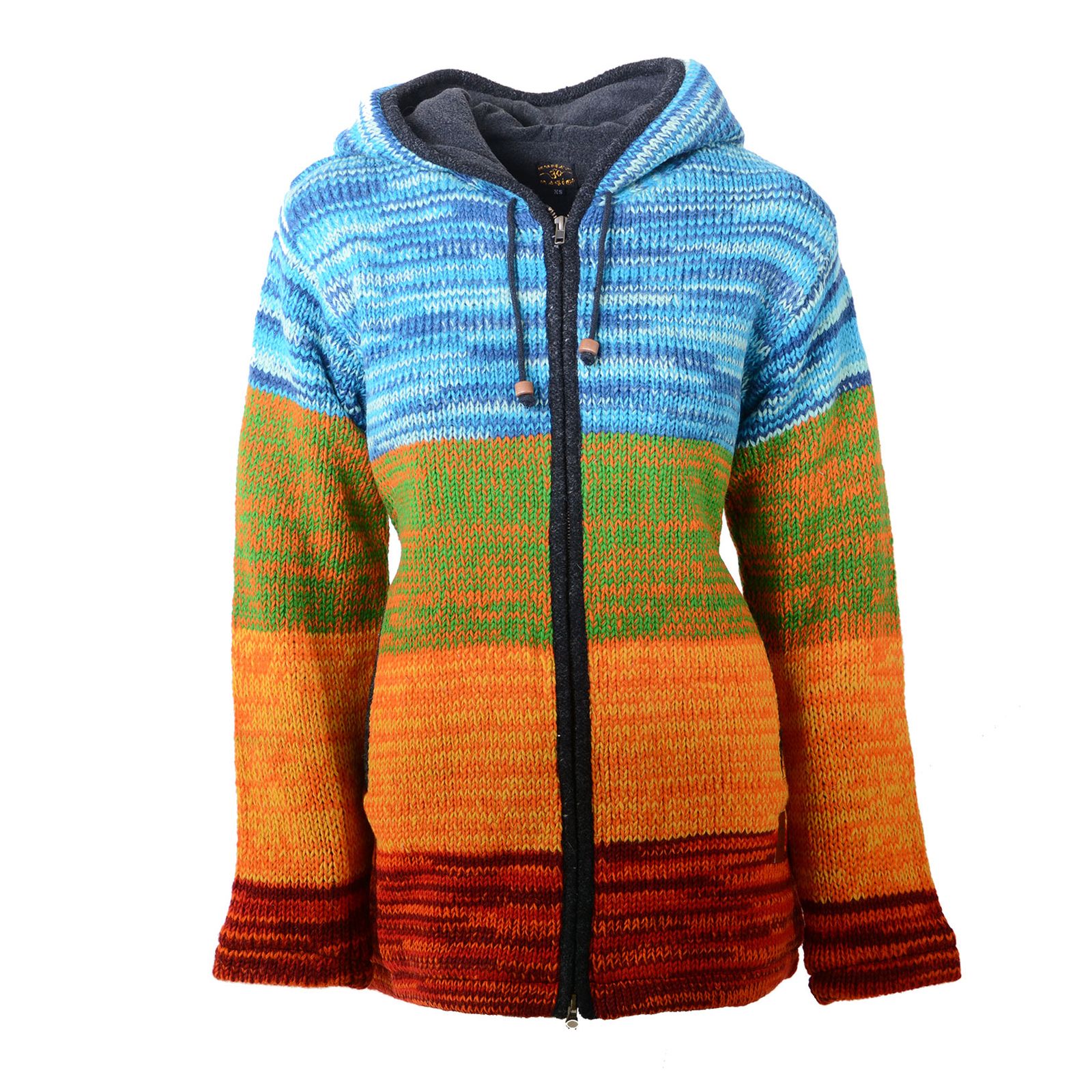 Damen Strickjacke Goa Wolle Fleecefutter Zipfelkapuze Hippie KUNST UND MAGIE Nepal Damen Strickjacke Goa Wolle Jacke mit