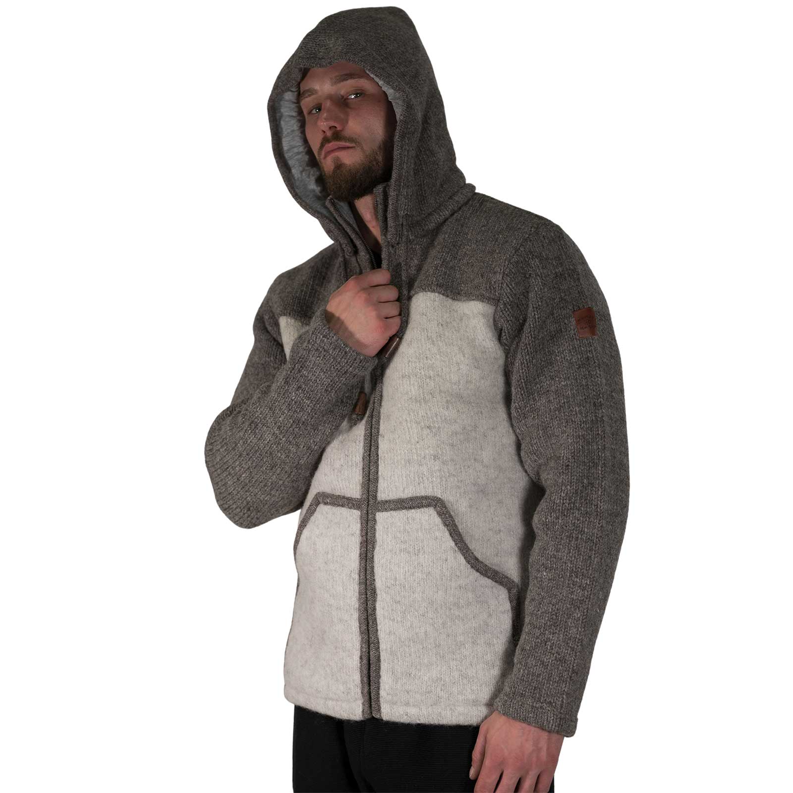 Klassische Herren Strickjacke Wolle Jacke mit abnehmbarer Kapuze  Baumwollfutter