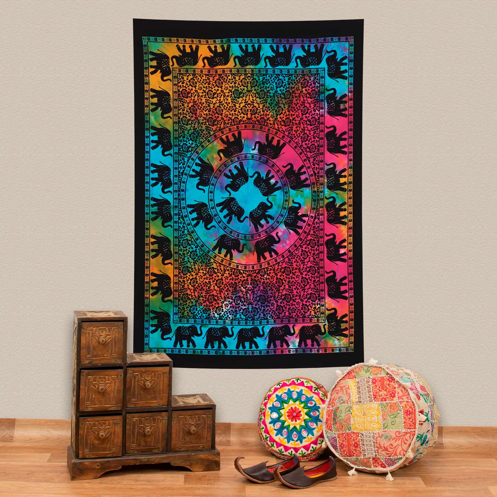 Kunst Und Magie Kunst und Magie Wandbehang Elefanten Mandala Poster ca.105 x 73 cm Dekotuch