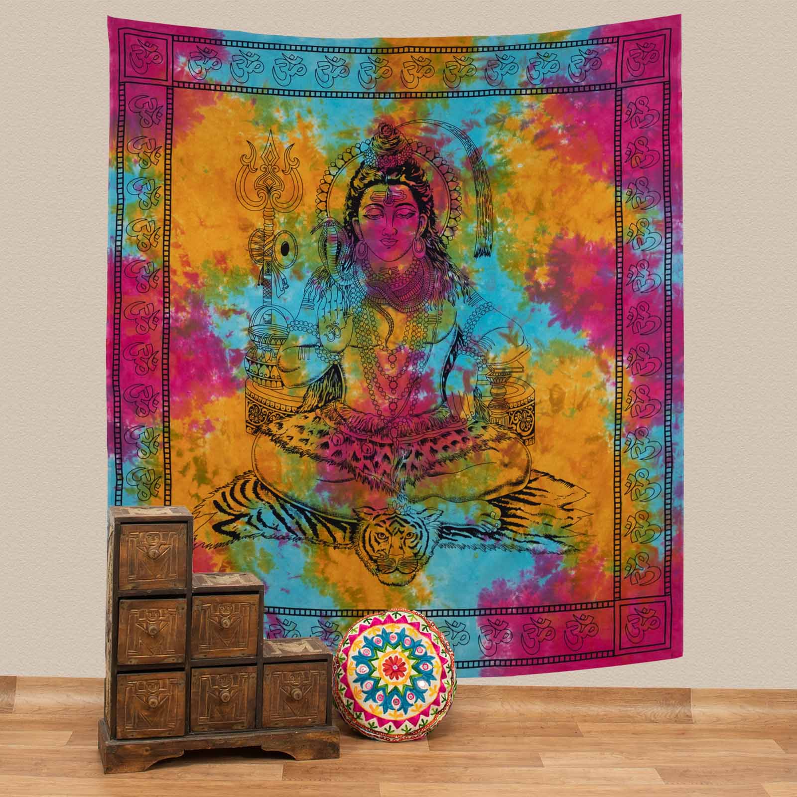 Kunst Und Magie Kunst und Magie Tagesdecke Wandbehang Bunt Deko Tuch Lord Shiva Meditation ca. 200 x 230cm