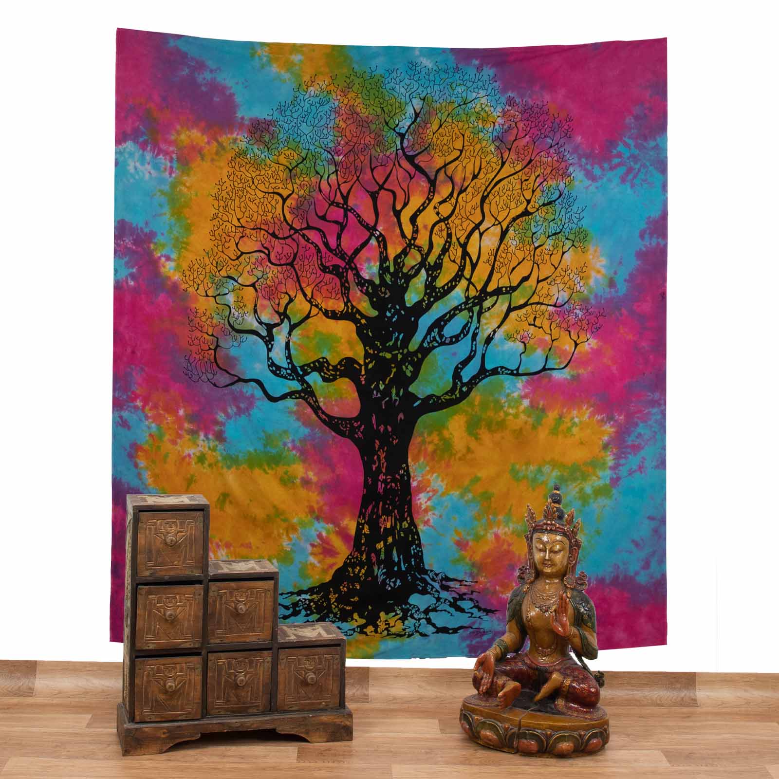 Kunst Und Magie Dekotuch Tuch Wandbehang Bunt Baum Lebensbaum XL ca.230 x 210 cm