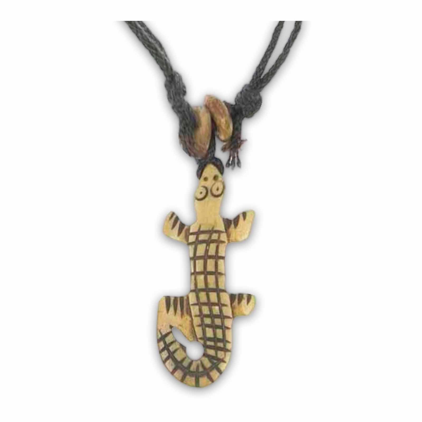 Kunst Und Magie Eidechse Gecko Amulett Anhänger Talisman Handgeschnitzt mit Textilband