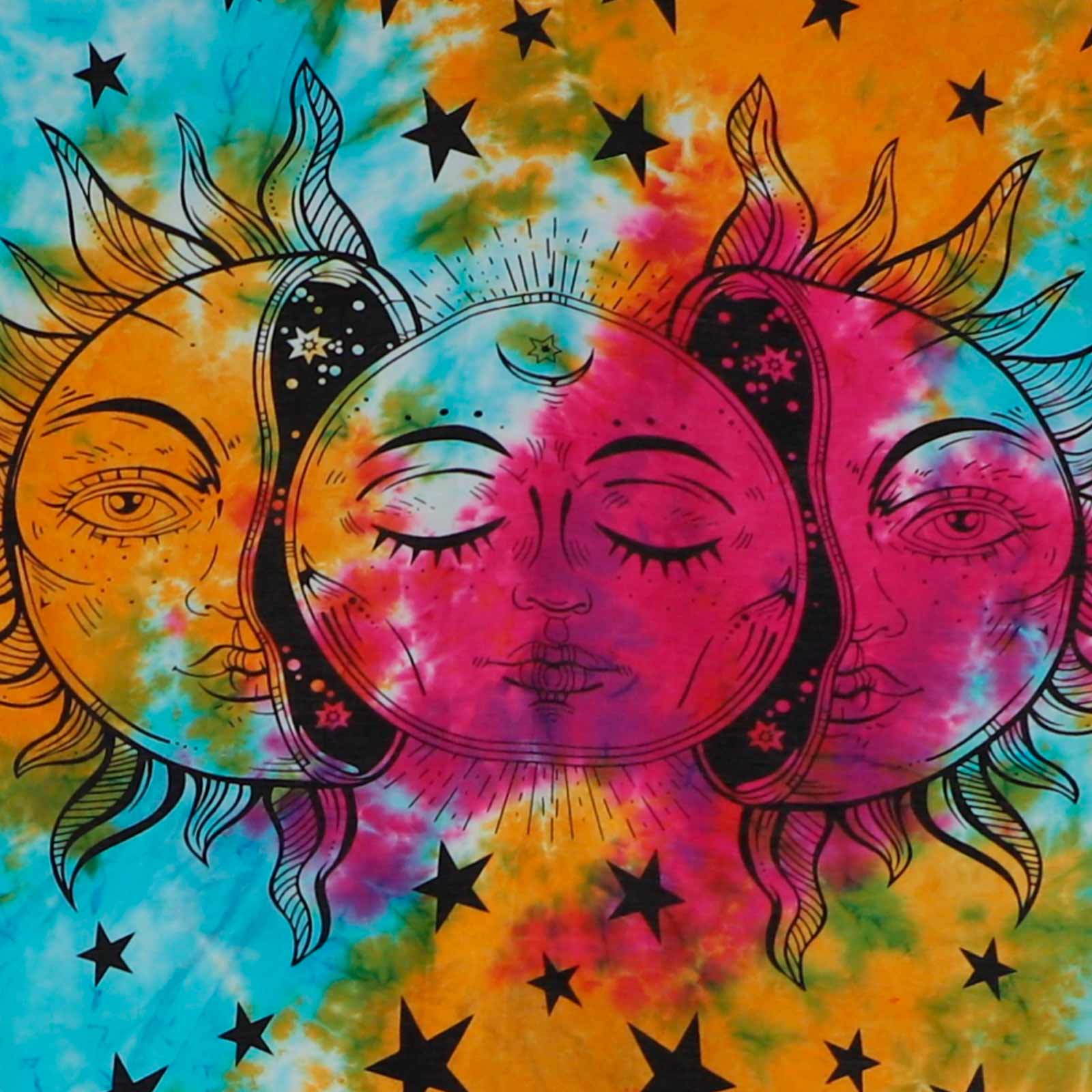 Tagesdecke Wandbehang Bunt Deko Tuch Sonne Mond Und Sterne Goa Hippie Ca 165x115cm Kunst Und Magie