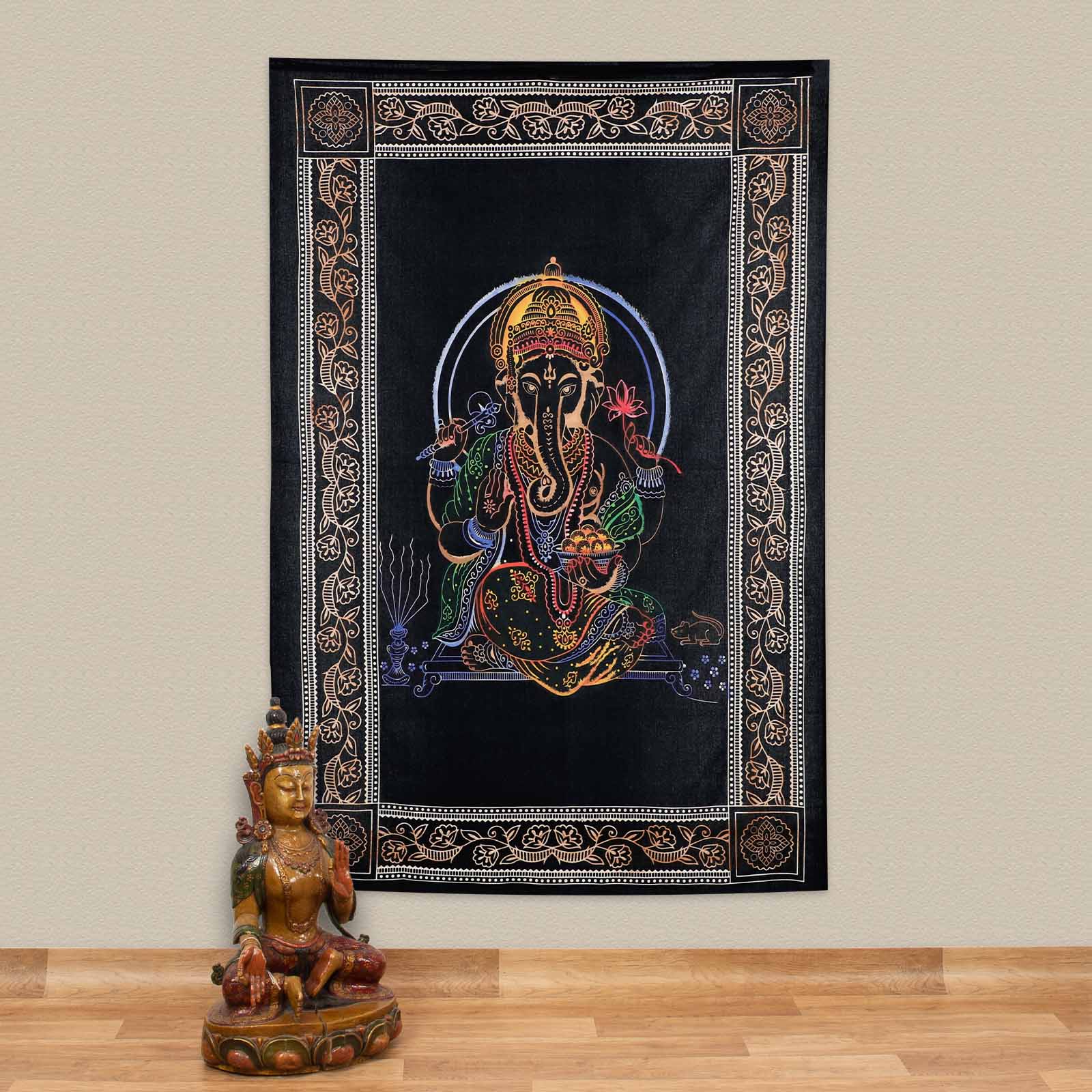 Kunst Und Magie Tagesdecke Wandbehang Deko Ganesha Meditation UV Aktiv ca. 200 x 135 cm