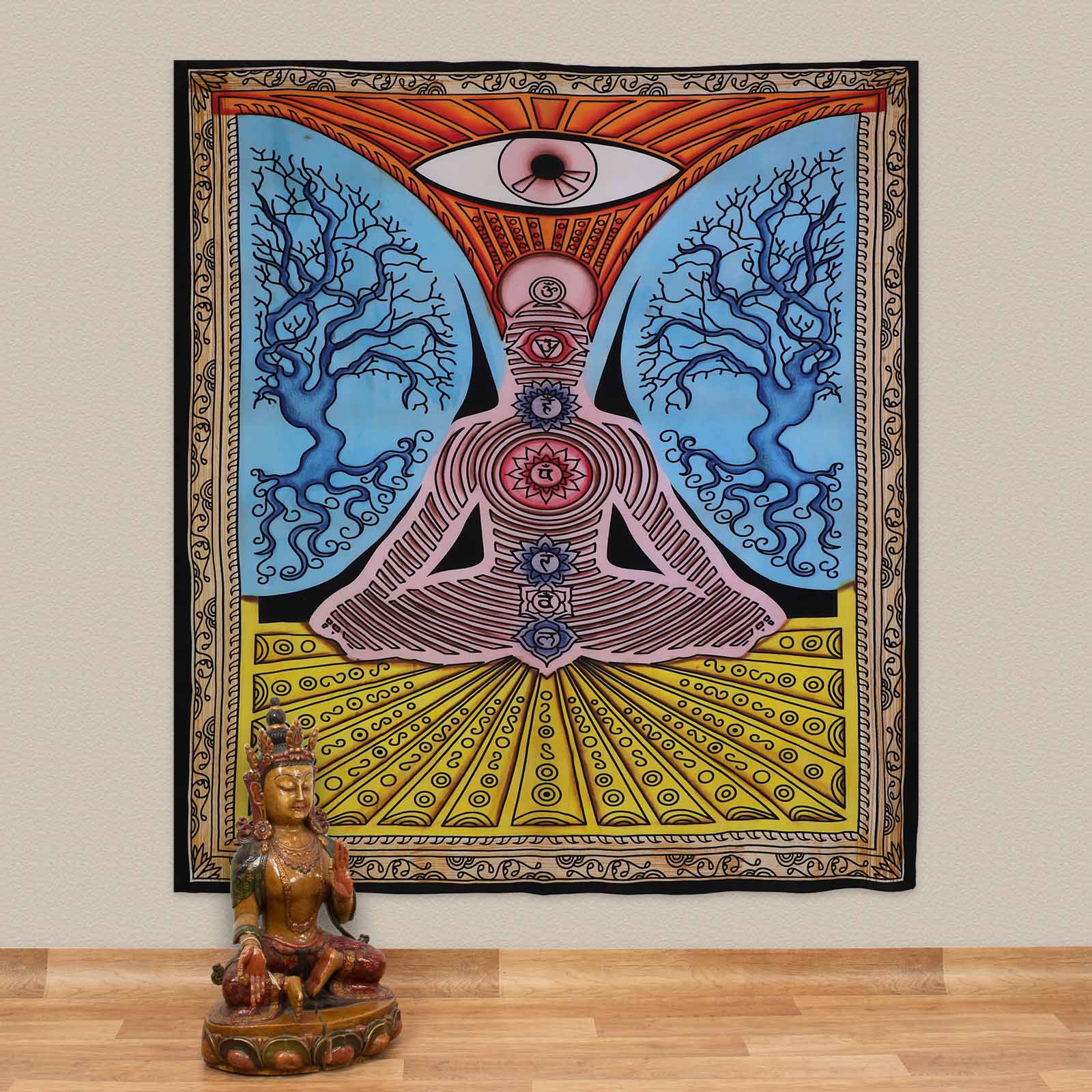 Kunst Und Magie XL Tagesdecke Wandbehang Deko Chakra Yoga Meditation UV Aktiv ca. 200 x 235 cm