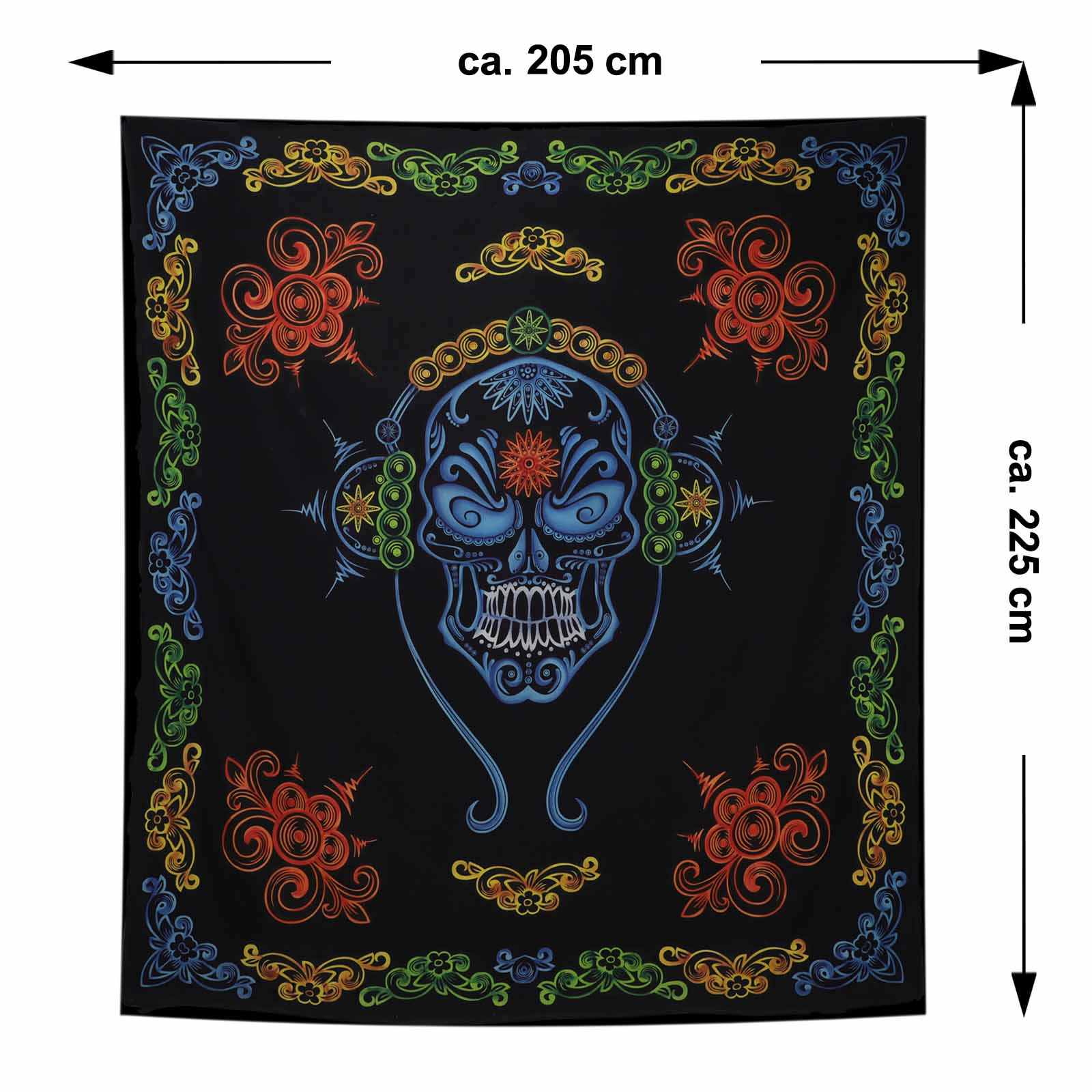 Kunst Und Magie Wandbehang Skull Totenschädel Dekotuch La Catrina Sugar Skull Totenkopf ca. 205 x 225 cm