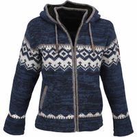 Herren Strickjacke Schurwolle Klassich Nordisches Muster Wolle Jacke mit Kapuze