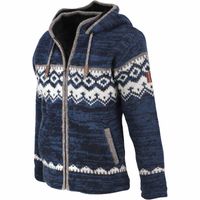 Herren Strickjacke Schurwolle Klassich Nordisches Muster Wolle Jacke mit Kapuze