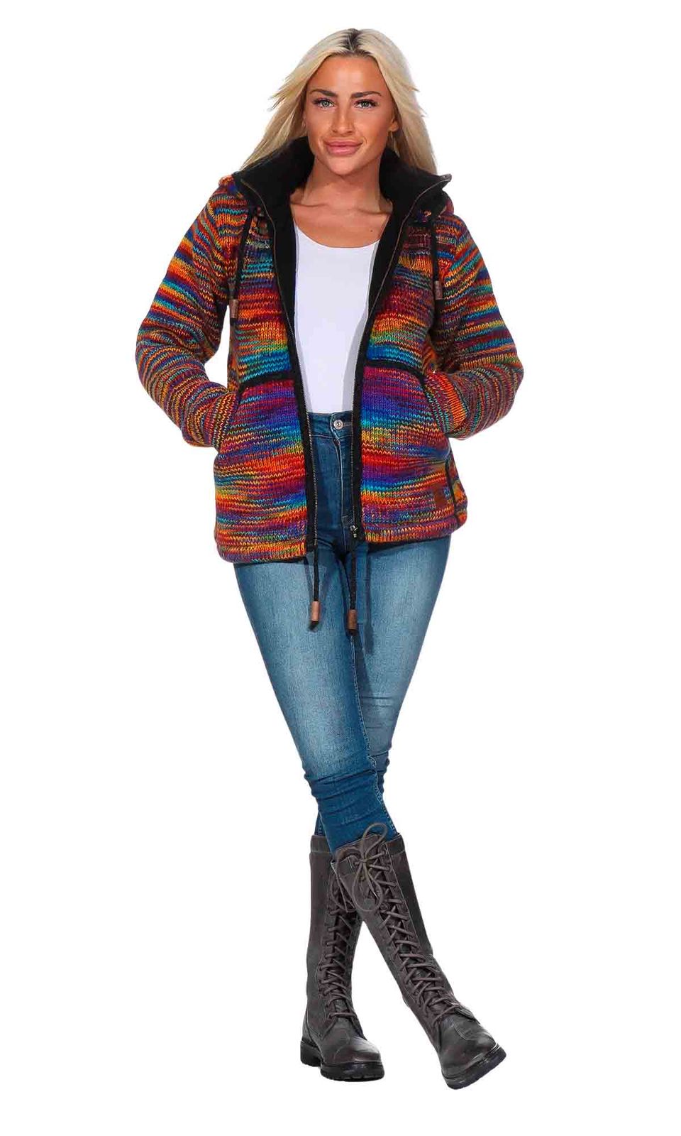 Bunte Strickjacke Regenbogen Strickjacke Damen Strickjacke Goa