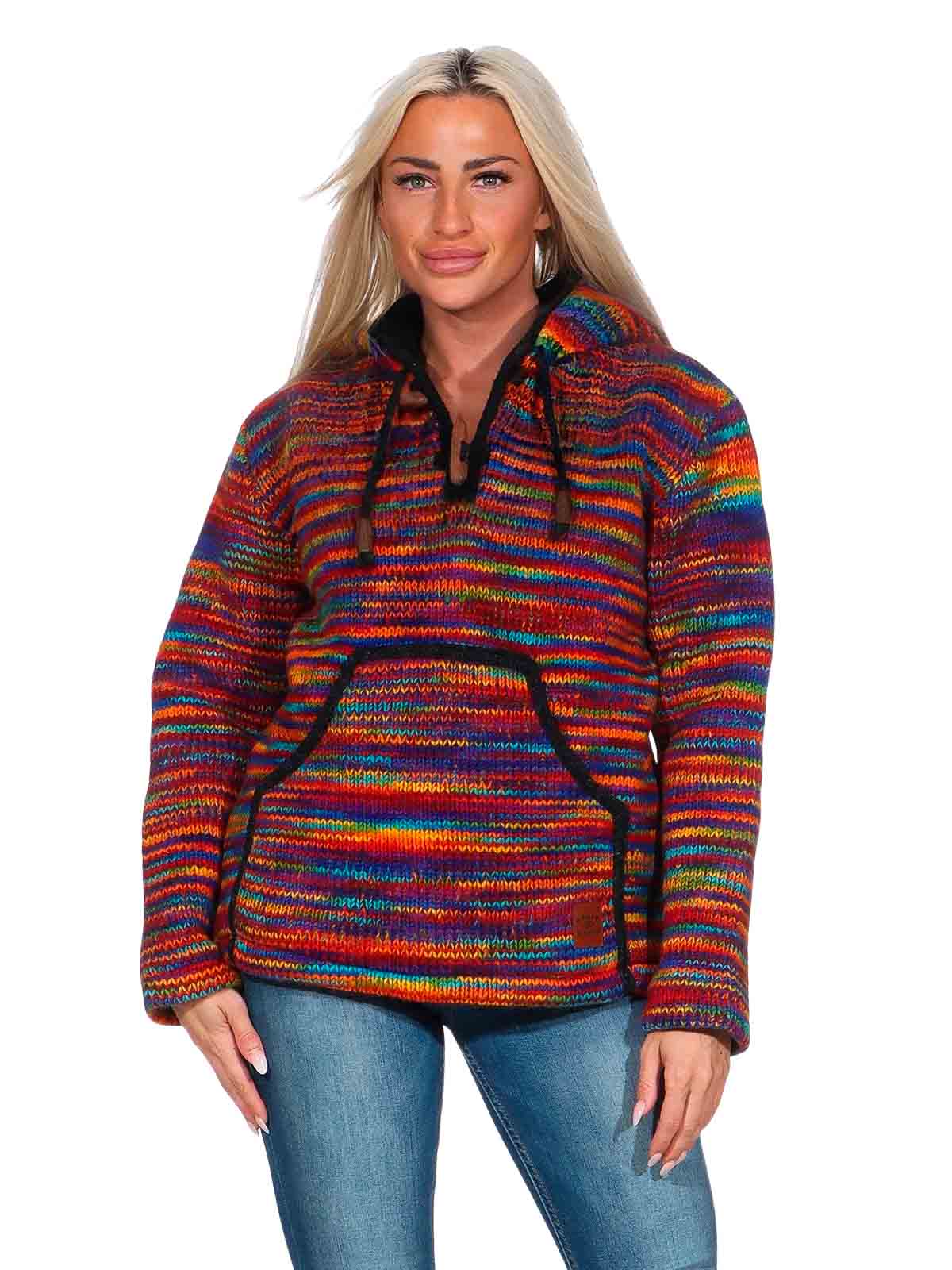 Baja Hoodie Regenbogen Kapuzenpullover Strickjacke Wolle Jacke - Main Image