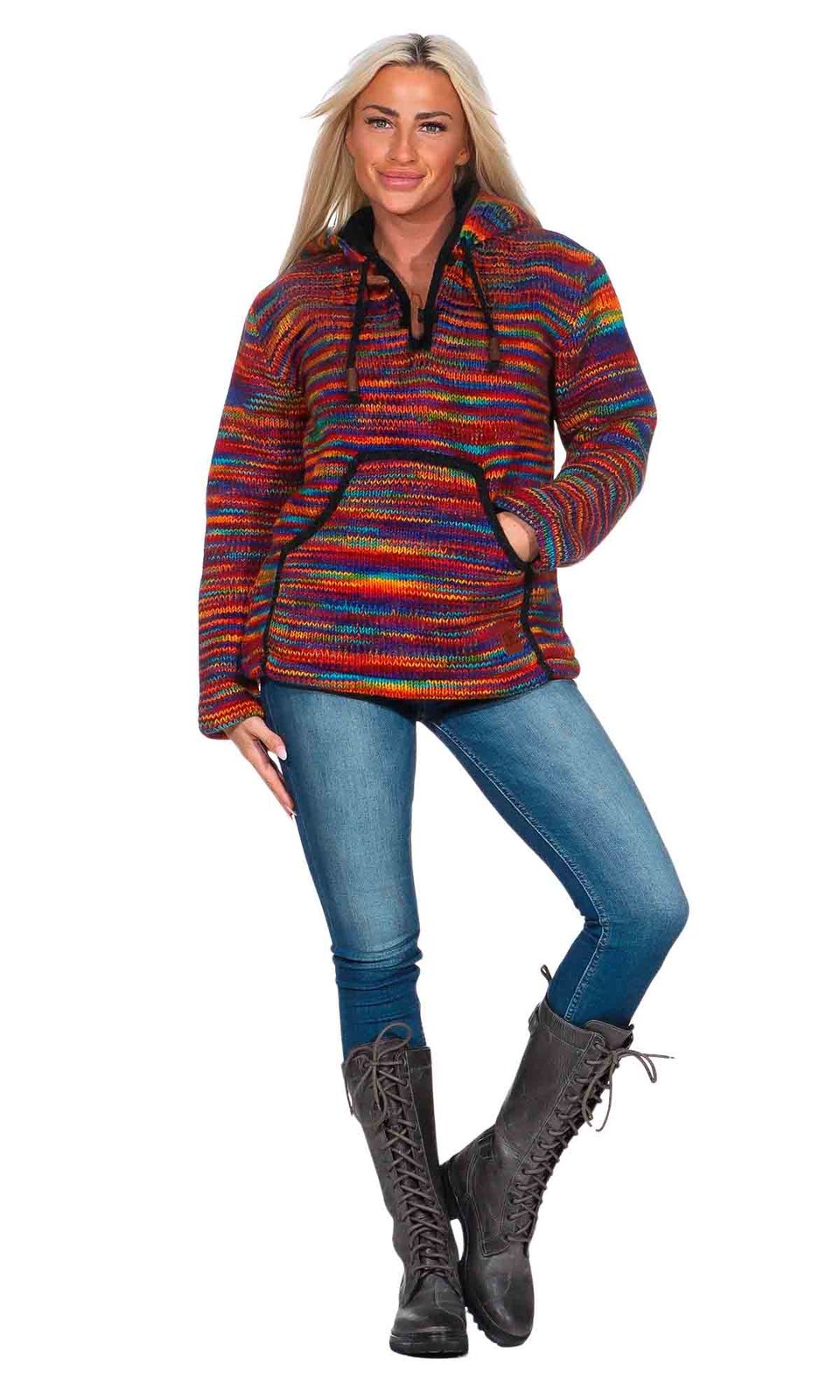 Baja Hoodie Regenbogen Kapuzenpullover Strickjacke Wolle Jacke