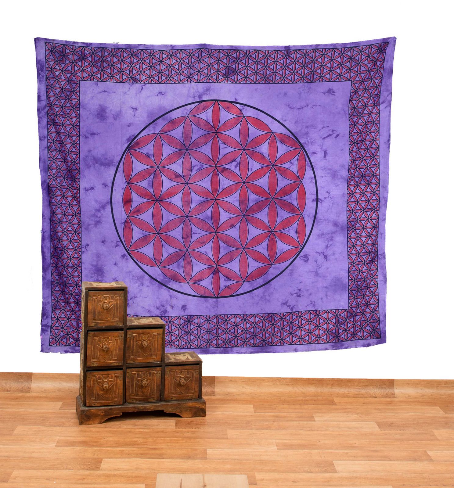 Kunst Und Magie Tagesdecke Wandbehang Blume des Lebens Mandala Tuch Indien ca. 230 x 210 cm von Kunst und Magie