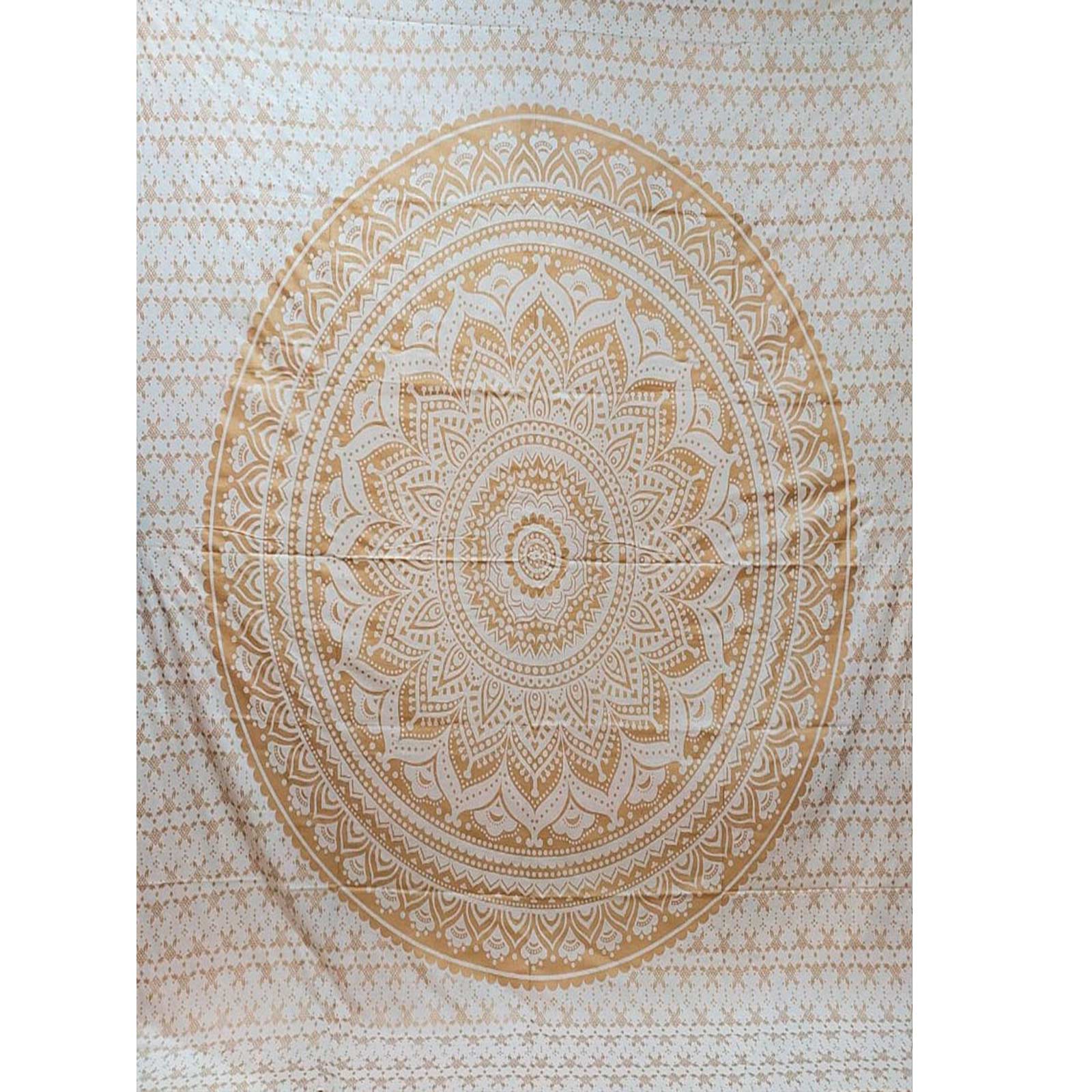 Kunst Und Magie Kunst und Magie Tagesdecke Wandbehang Deko Tuch Golden White Lotus Mandala ca. 200 x135cm