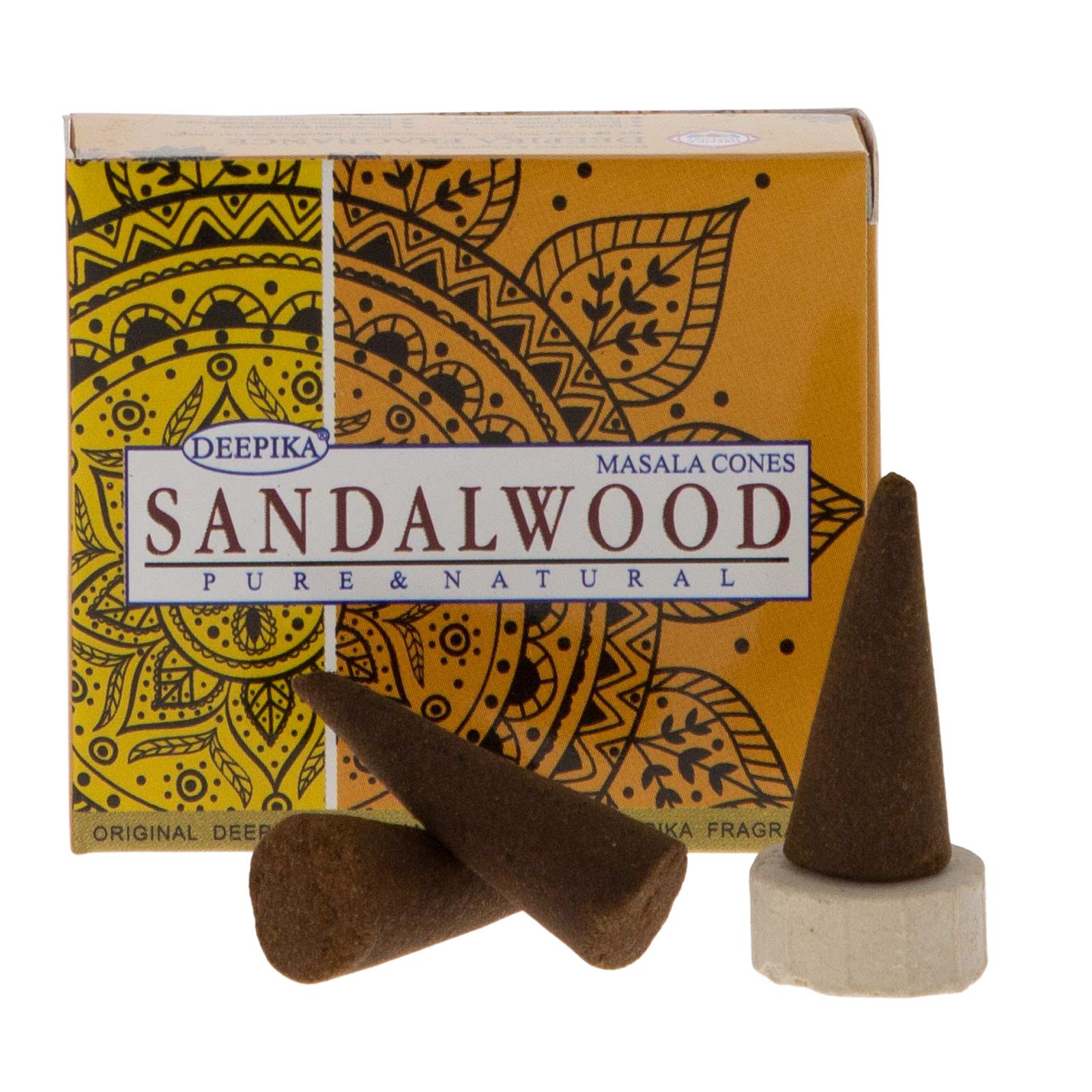 Kunst Und Magie Deepika Masala Räucherkegel Sandalwood Sandelholz Cones Dhoop Duftkegel mit Halter VEGAN