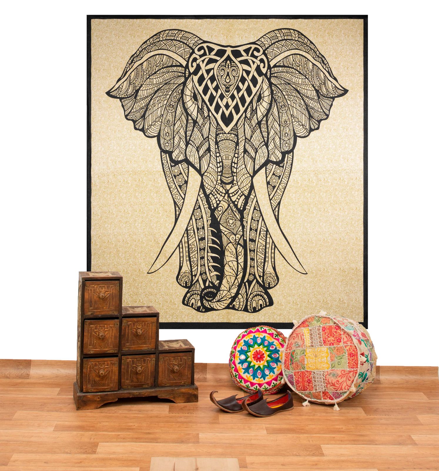 Kunst Und Magie Kunst und Magie Tagesdecke Wandbehang Deko Tuch Elefant UV Aktiv ca. 200 x 230 cm