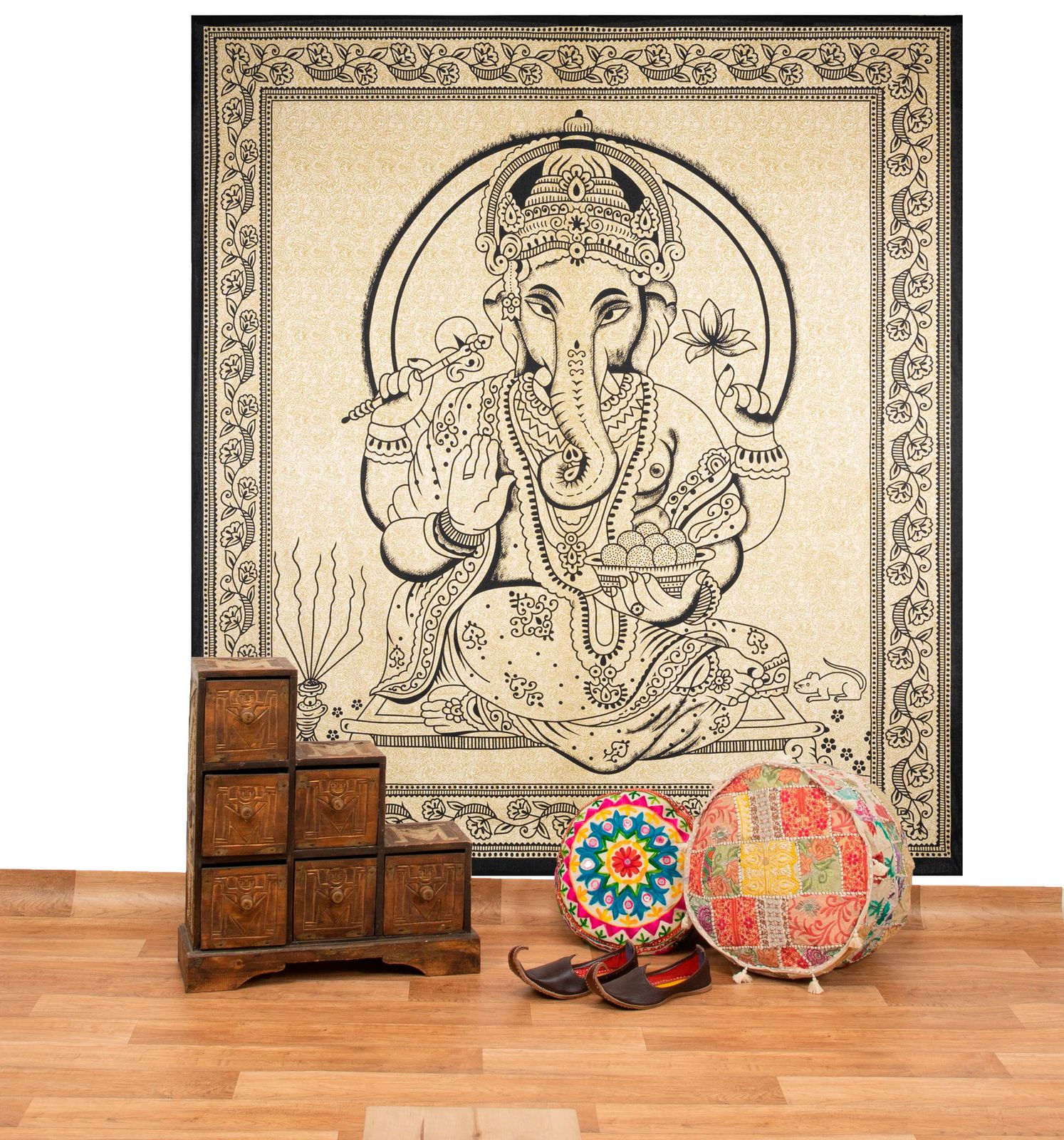 Kunst Und Magie Ganesha Dekotuch Große Tagesdecke Wandbehang Tuch Goa ca. 200 x 225 cm