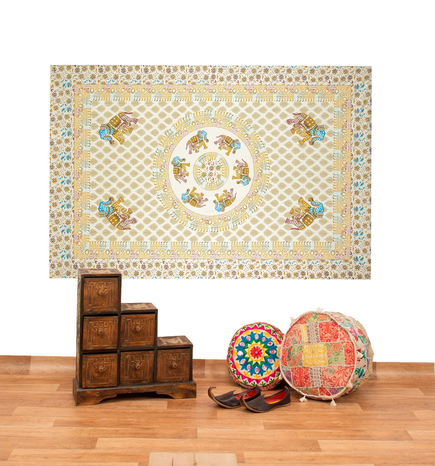 Kunst Und Magie Kunst und Magie Tagesdecke Wandbehang Deko Tuch Elefant Mandala ca 135 x 200cm