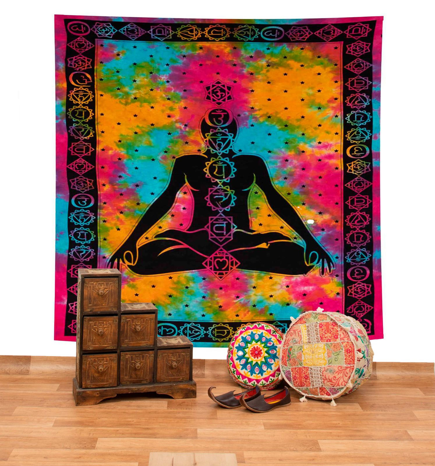 Kunst Und Magie Bunte Tagesdecke Wandbehang Bunt Deko Chakra Meditation ca.200x230cm