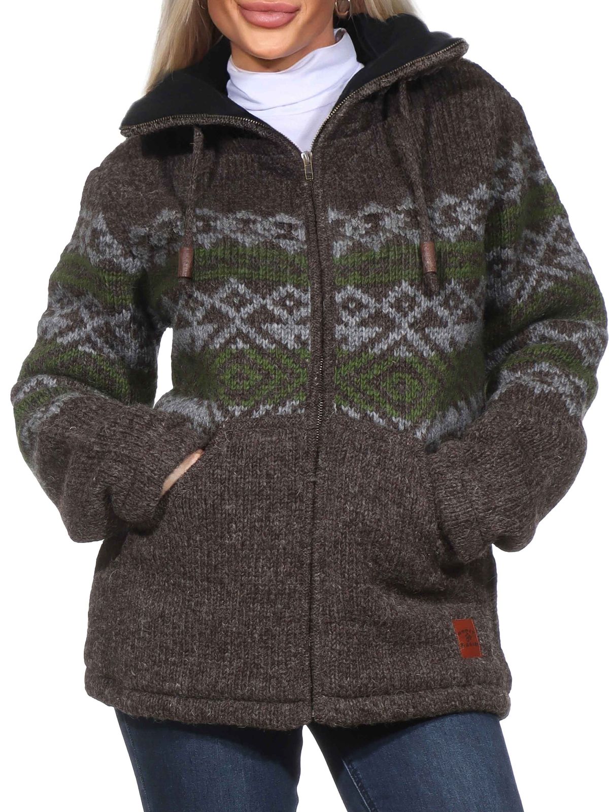 Klassische Strickjacke Wolle Jacke mit Hochkragen Fleecefutter Unisex Damen  Herren Kunst und Magie