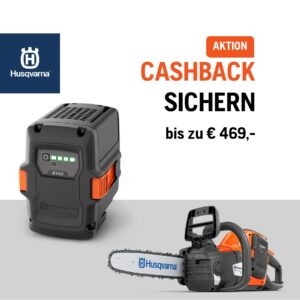 Beim Kauf eines Husqvarna 36V oder 18V Akkuprodukt-Sets + einen weiteren Akku Ihrer Wahl oder einem Husqvarna Akku-Gerät inkl. zwei Akkus bis zum 30.11.2024, bekommen Sie von Husqvarna den zweiten Akku zurückerstattet*