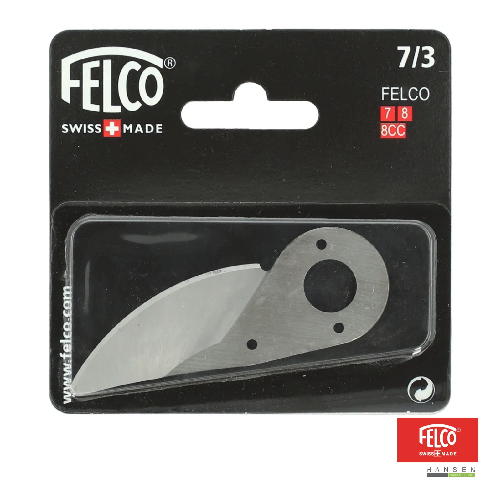 Abbildung zeigt Produktbild zur Original Felco Ersatzklinge 7/3 als Blisterware in der entsprechenden Verpackung