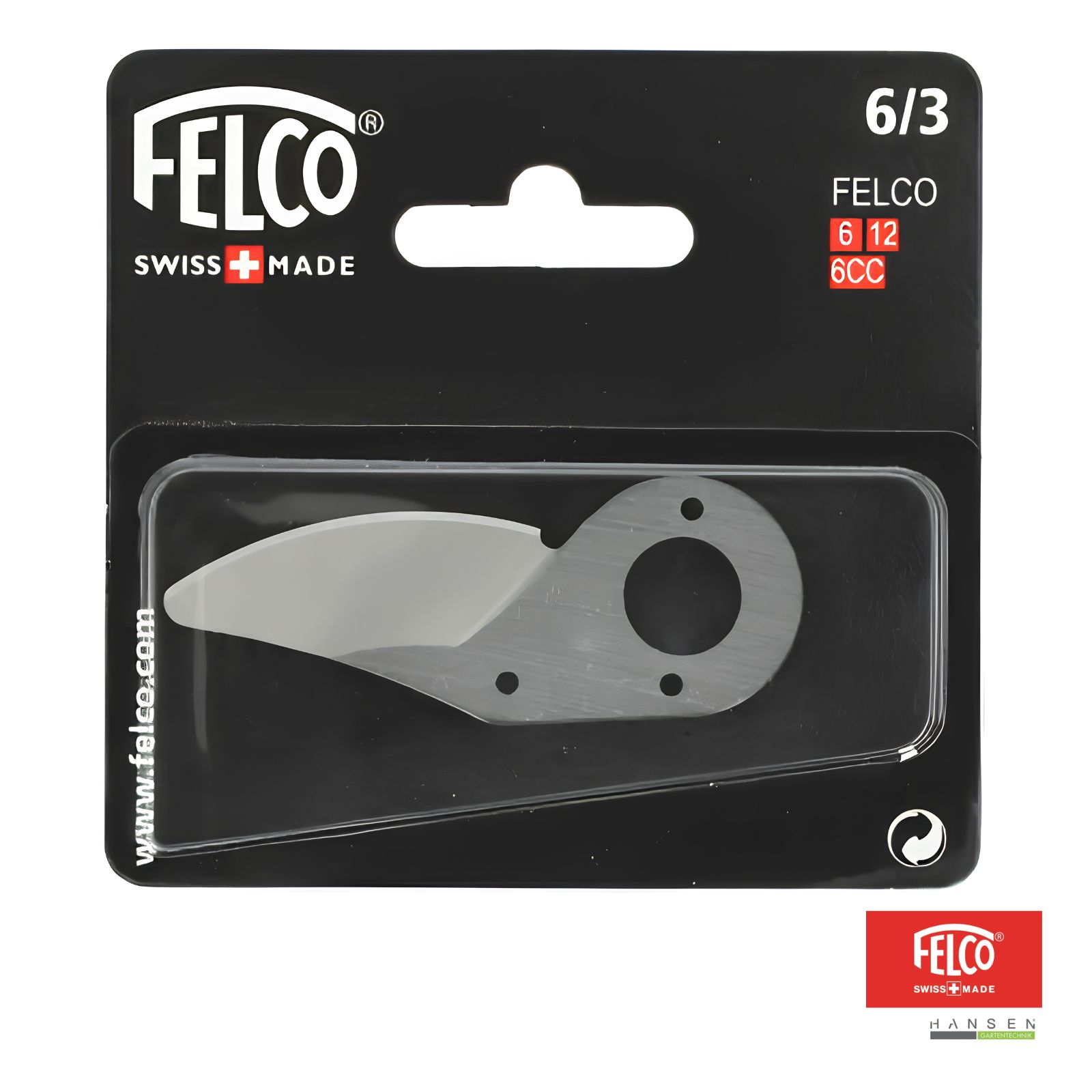 Abbildung zeigt Produktbild zur Original Felco Ersatzklinge 6/3 als Blisterware in der entsprechenden Verpackung