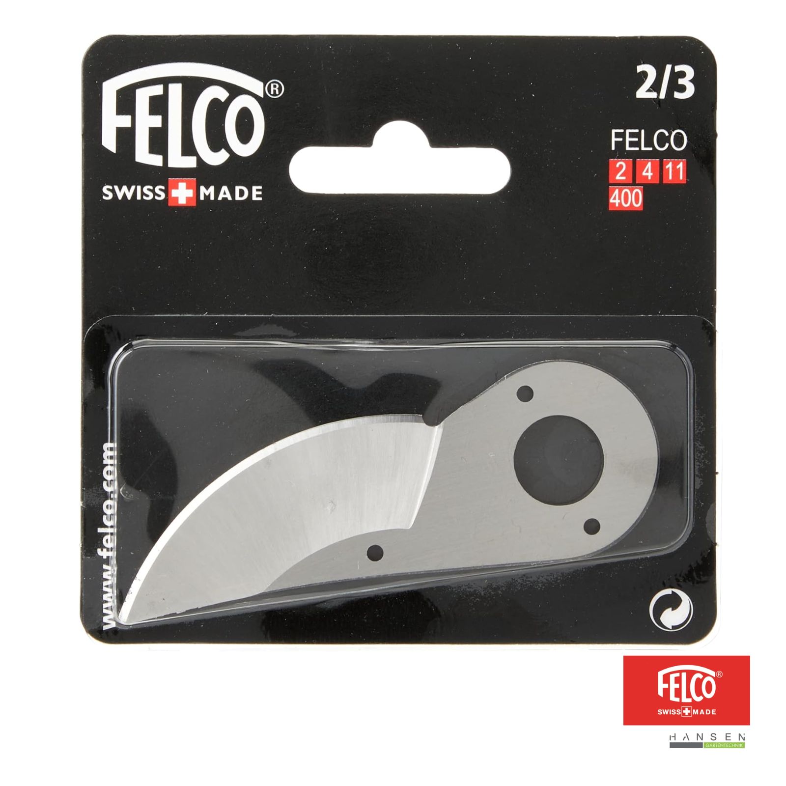 Abbildung zeigt Produktbild zur Original Felco Ersatzklinge 2/3 als Blisterware in der entsprechenden Verpackung