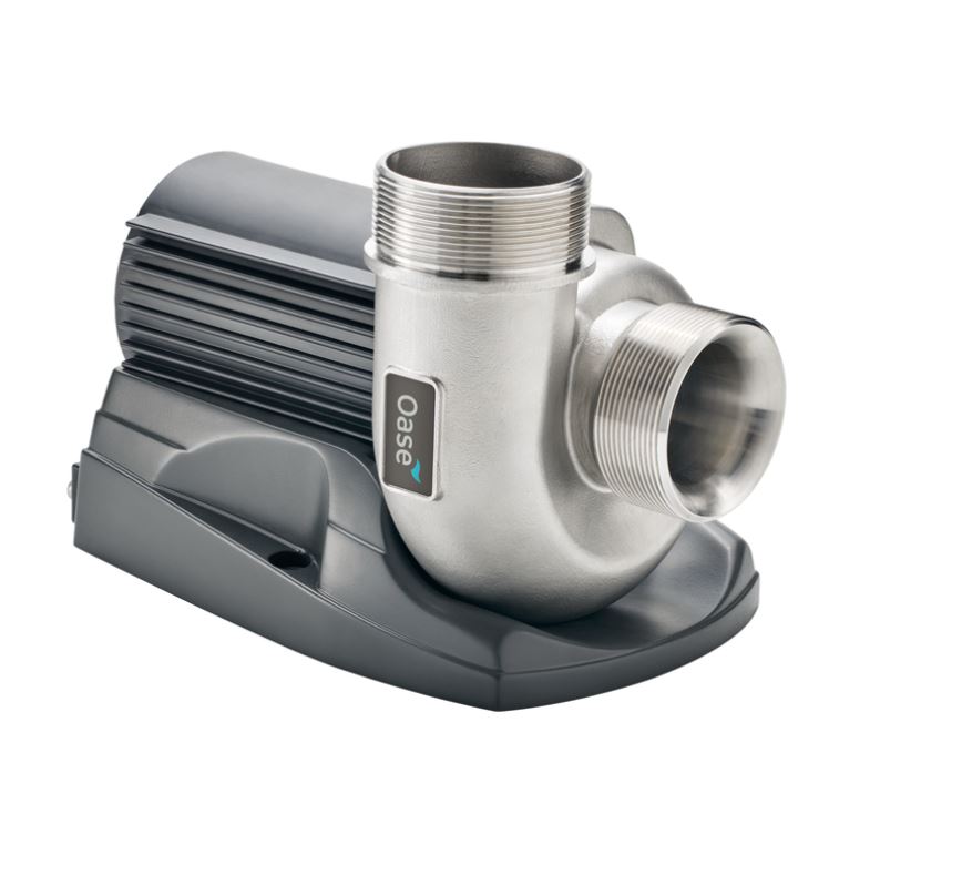 Abbildung zeigt ein Produktbild einer Teichpumpe, hier zur OASE Gravitationspumpe AquaMax Eco Titanium Serie, in der Seitenansicht 