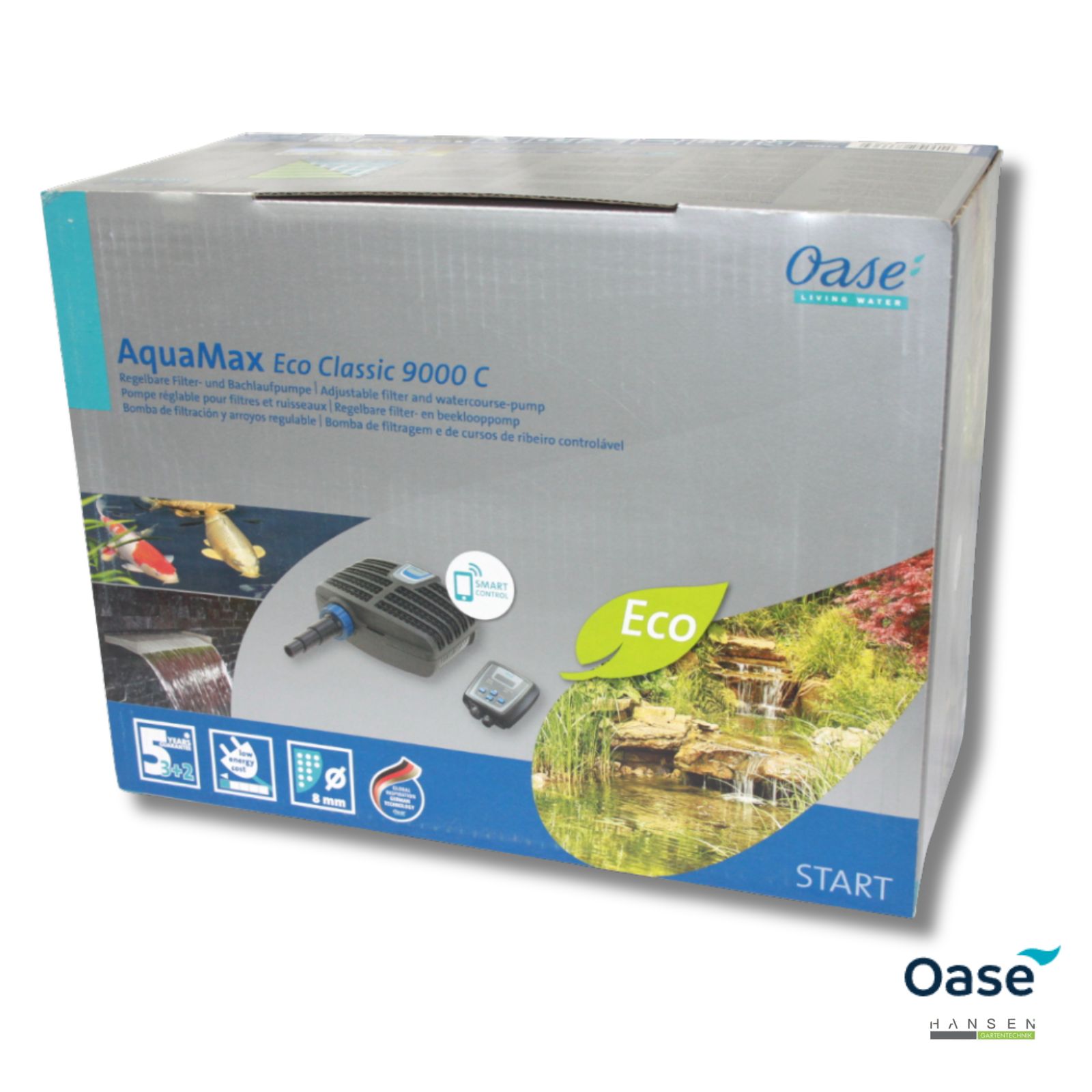 Abbildung zeigt Umverpackung zu OASE AquaMax Eco Classic 9000 C Filter- u. Bachlaufpumpe