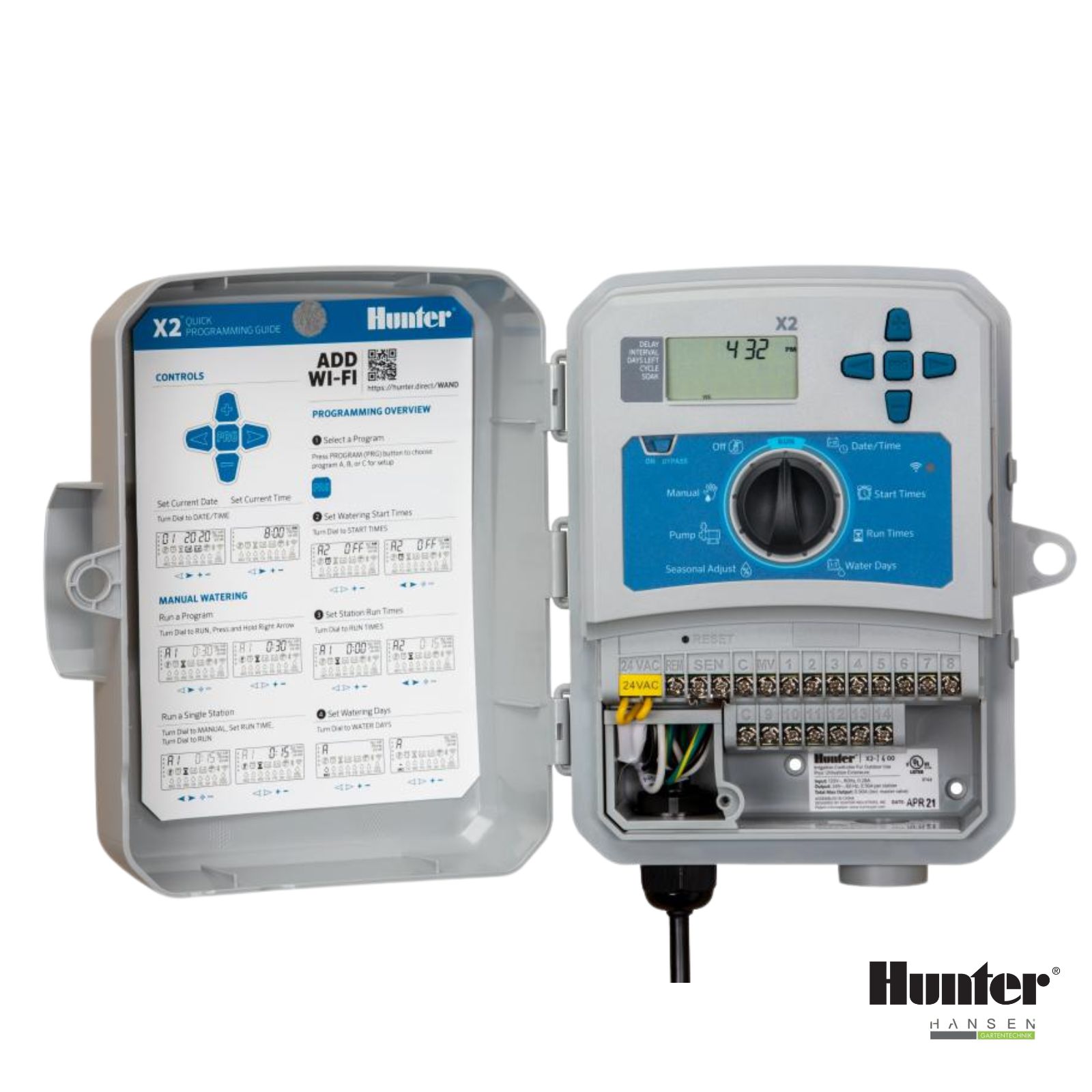 Abbildung zeigt Hunter Steuergerät X2-801-E Abbildung zeigt freigestelltes Produktbild mit Modellbeispiel zur Hunter X2 Steuerungsgerät Serie