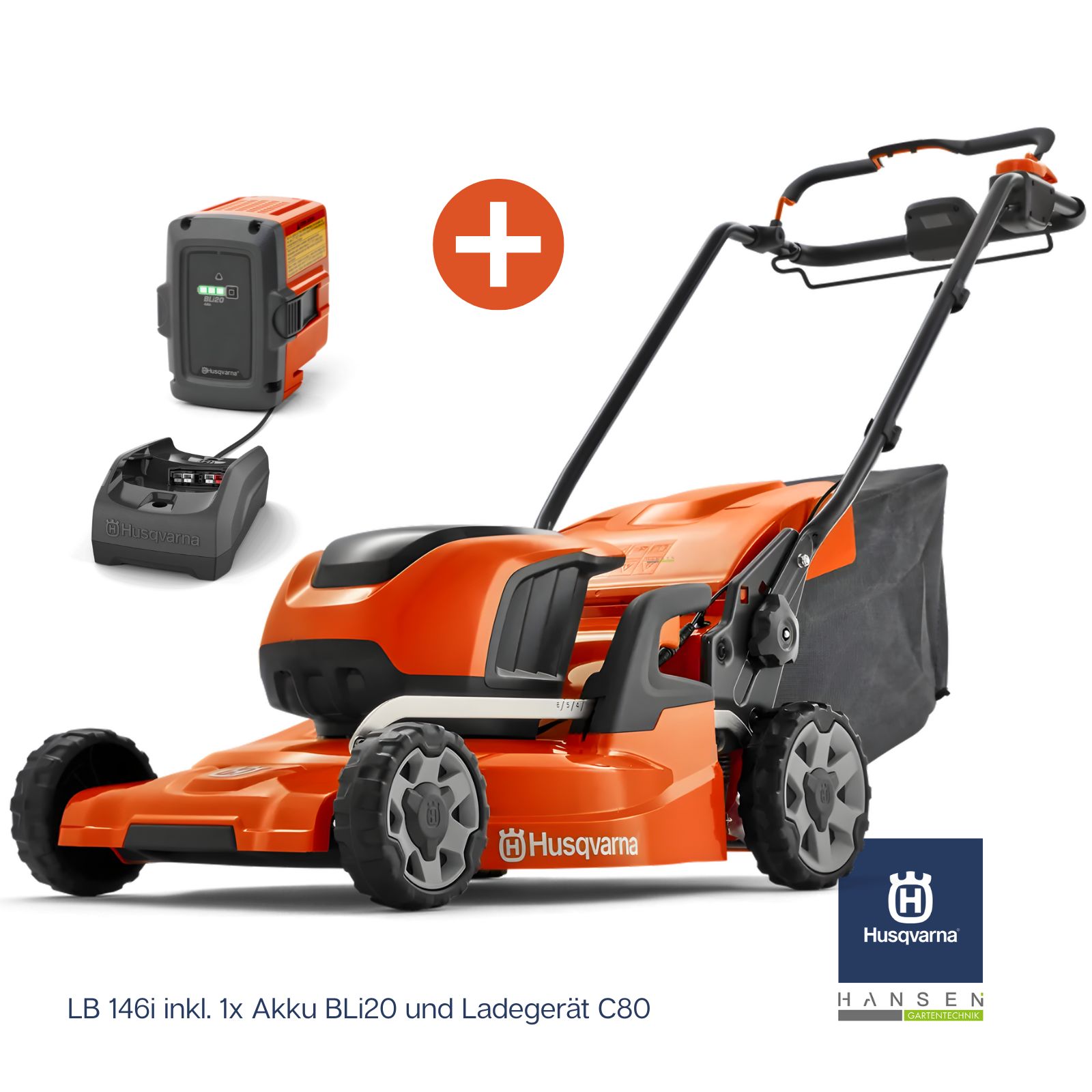 Abbildung zeigt freigestelltes Produktbild zu Husqvarna Akku-Mulchmäher LB 146i Set