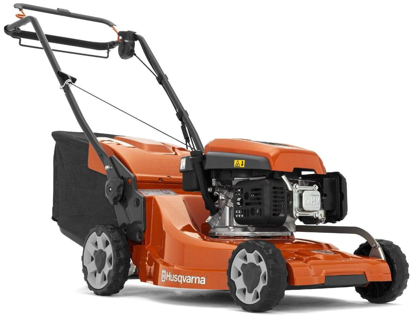 Abbildungen zeigt einen Husqvarna Benzin Rasenmäher