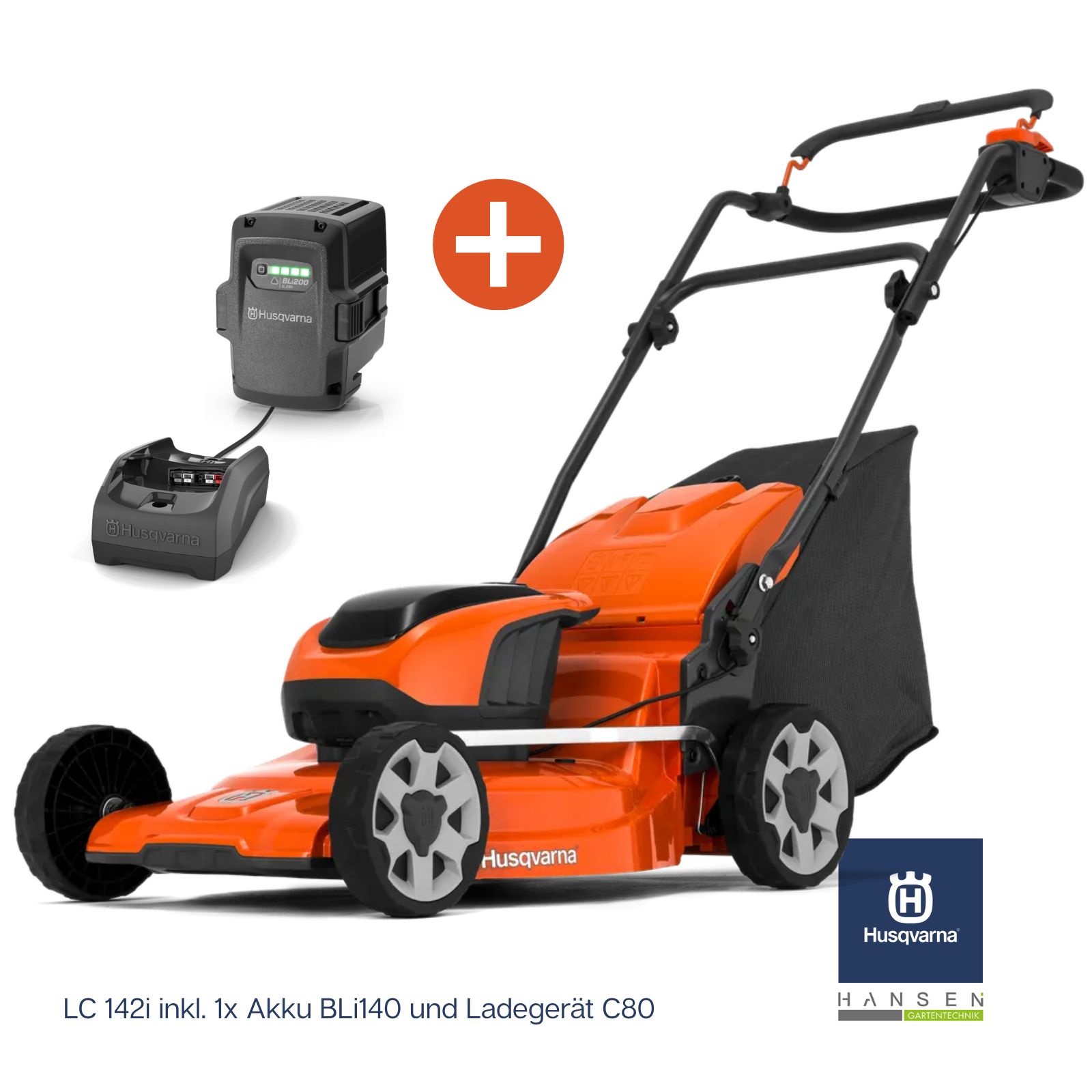 Abbildung zeigt freigestelltes Produktbild zu Akku-Rasenmäher Husqvarna LC 142i Set ink. Akku B140 und Ladegerät C80