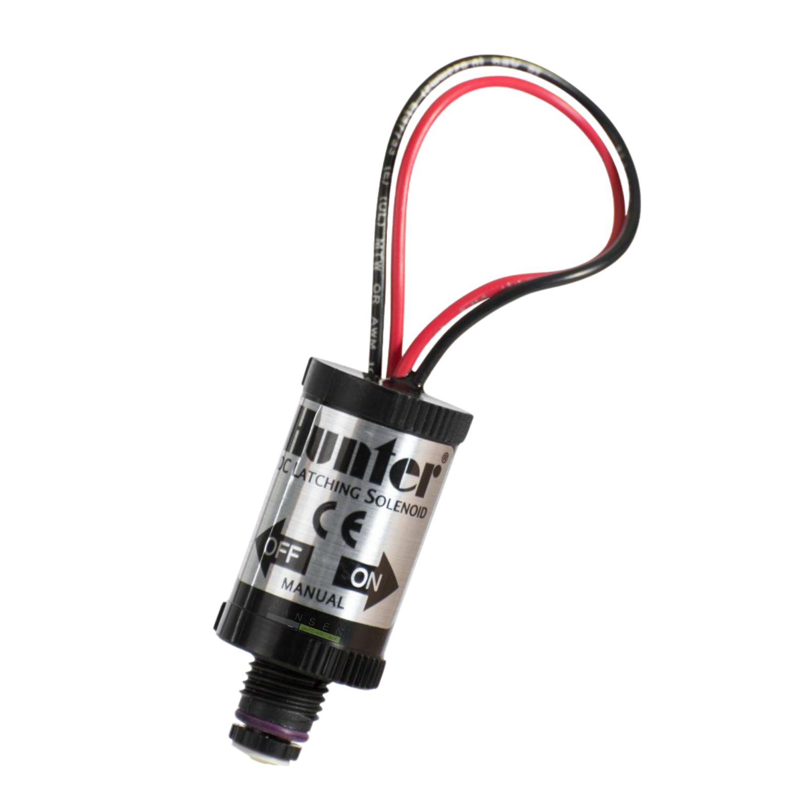 Abbildung zeigt eine impulsgesteuerte Hunter Magnetspule 458200 für Hunter WVL und/oder Node Controller zur Ventilsteuerung in der Frontansicht.