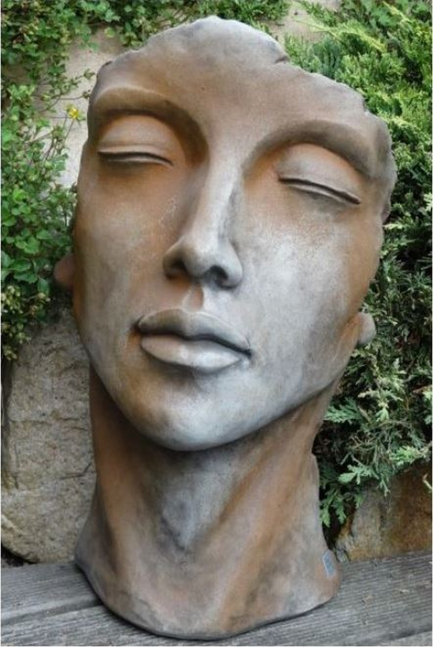 Vidroflor Gesicht Frau 50cm Steinguss-Skulptur Gesicht Frau klein, Rosteffekt