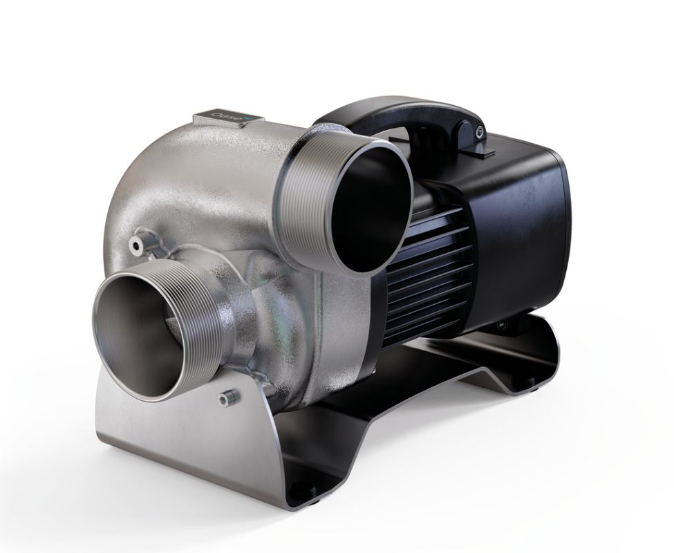 Abbildung zeigt ein Produktbild einer Teichpumpe, hier zur OASE Gravitationspumpe AquaMax Eco Titanium Serie, in der Seitenansicht 