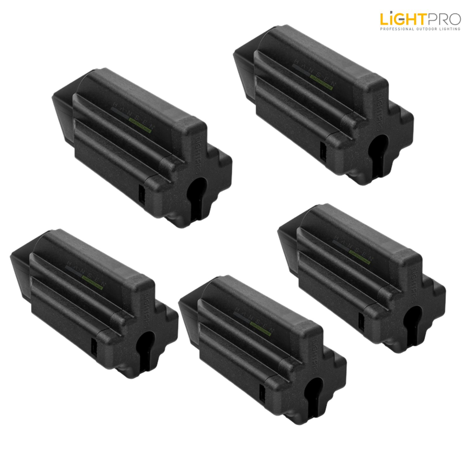 Abbildung zeigt freigestelltes Produktfoto mit 5 Stück Lightpro Connector IP68 Abdeckung 