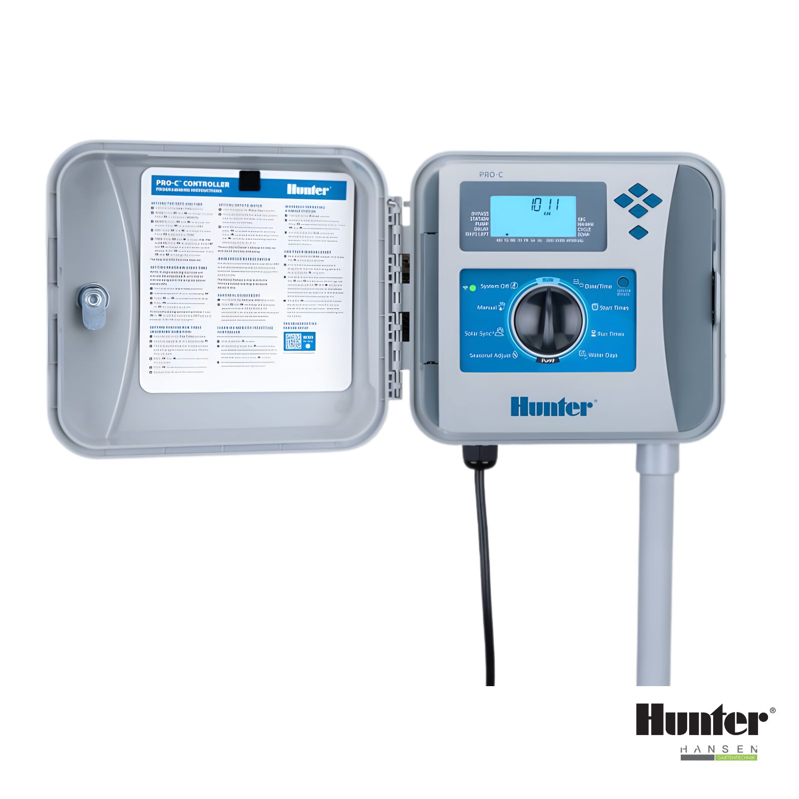 Abbildung zeigt freigestelltes Produktbild mit Modellbeispiel zur Hunter Steuergerät Pro-C 4 Stationen