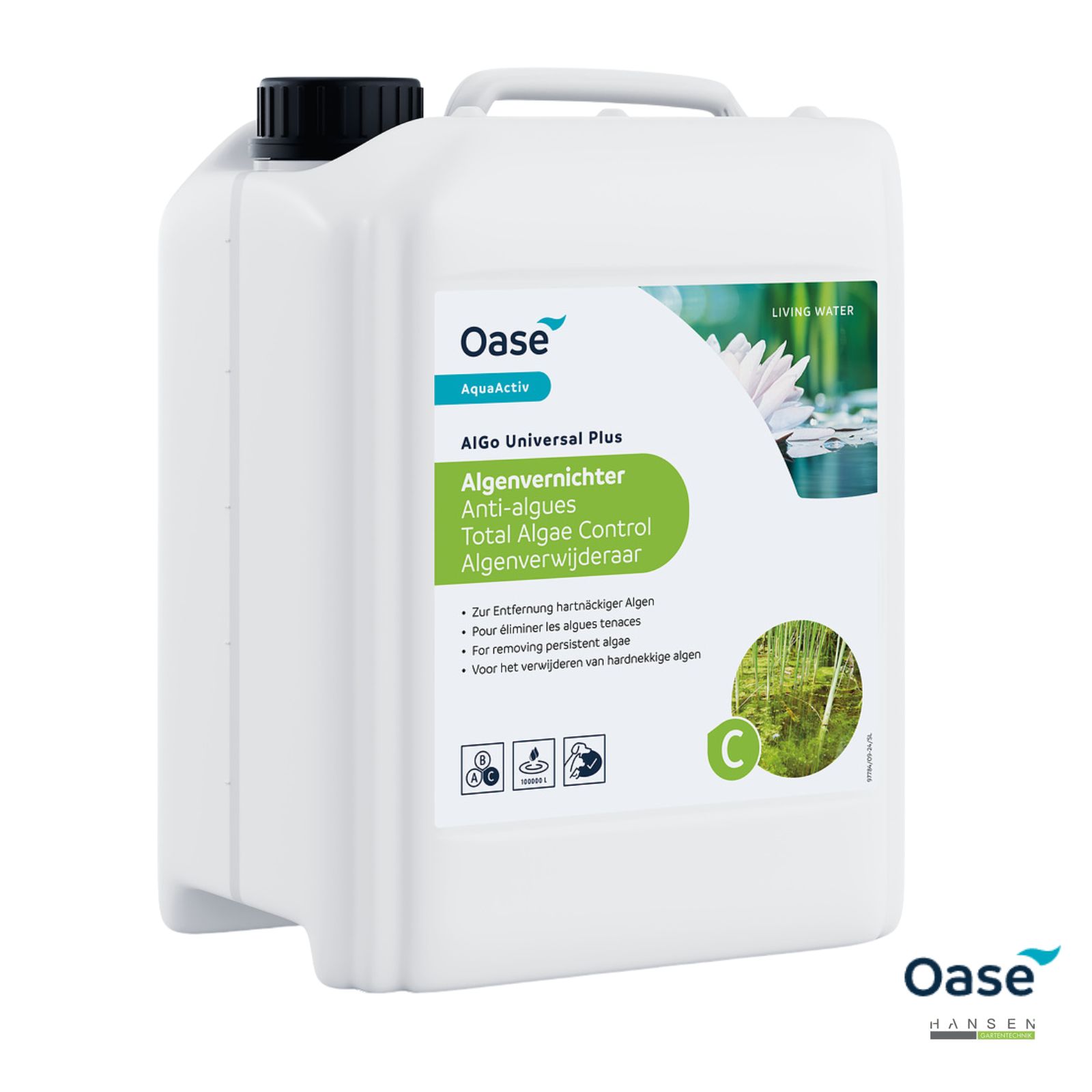 Abbildung zeigt freigestelltes Produktbild zum 5 Liter Gebinde Oase AquaActiv AlGo Universal Plus