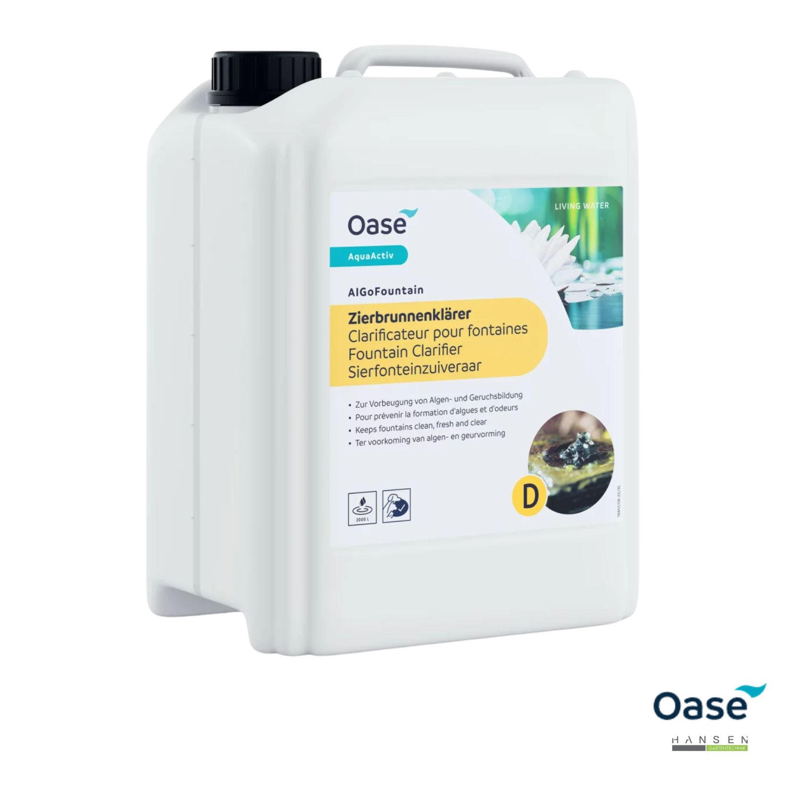 Abbildung zeigt freigestelltes Produktbild zum 5 L Gebinde AquaActiv AlGo Fountain Konzentrat 5 l