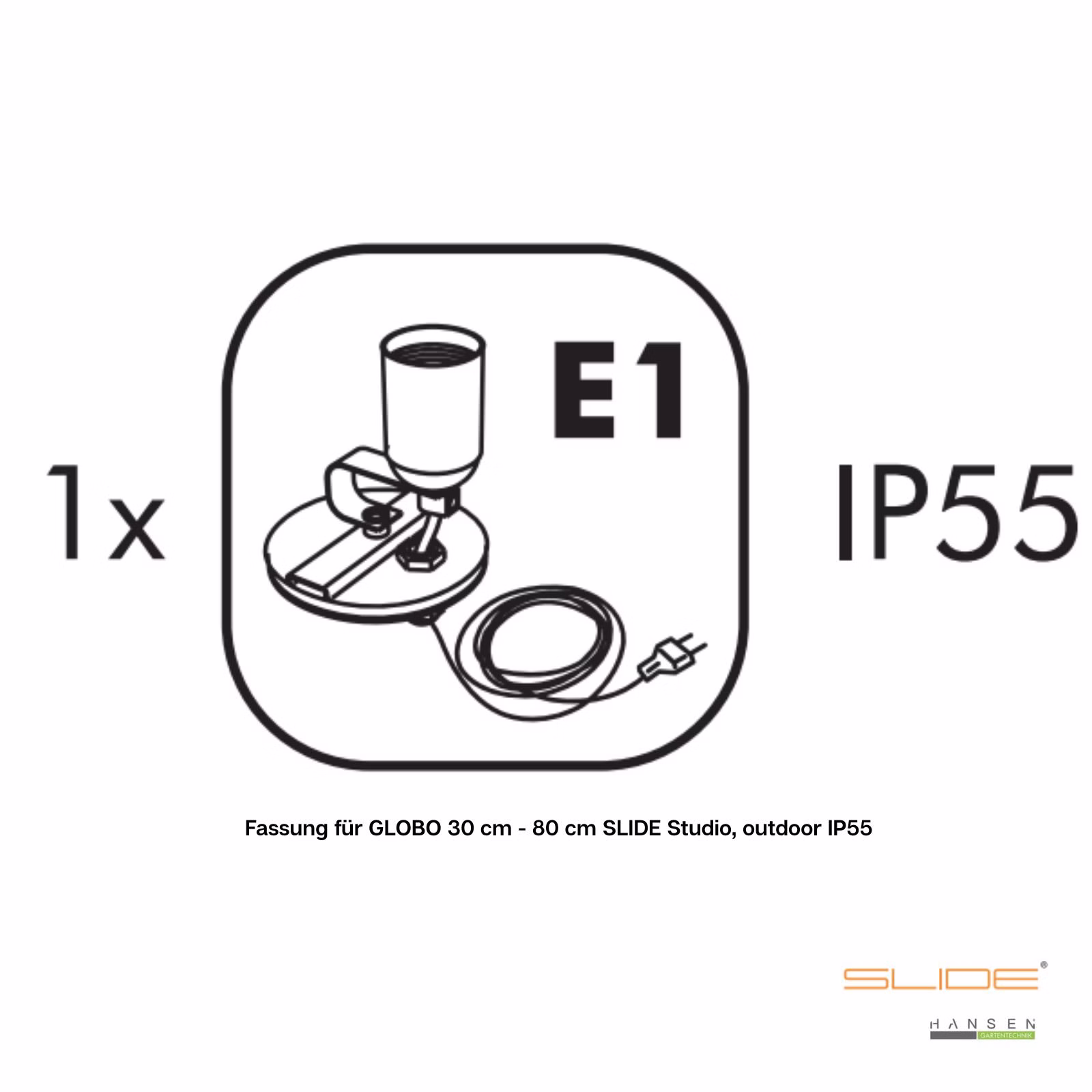 Abbildung zeigt beispielhafte Abbildung zum Lieferumfang, hier zur Fassung E1 IP55 mit 3 m Zuleitung