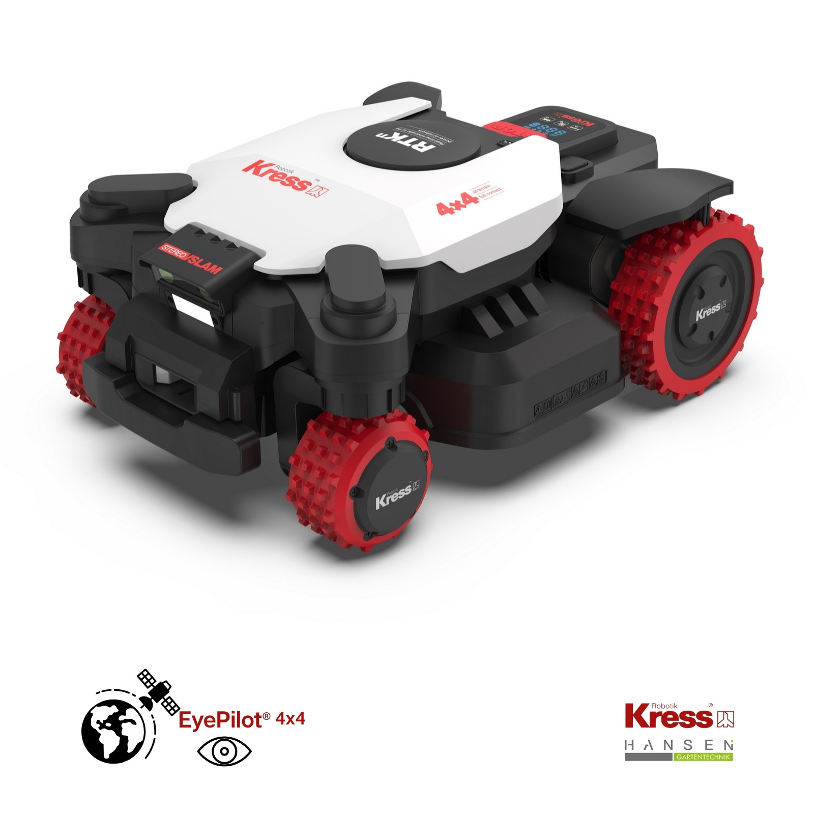 Abbildung zeigt freigestelltes Produktbild zu Kress KR271E EyePilot® 4x4 RTKⁿ Mähroboter für 1500m²