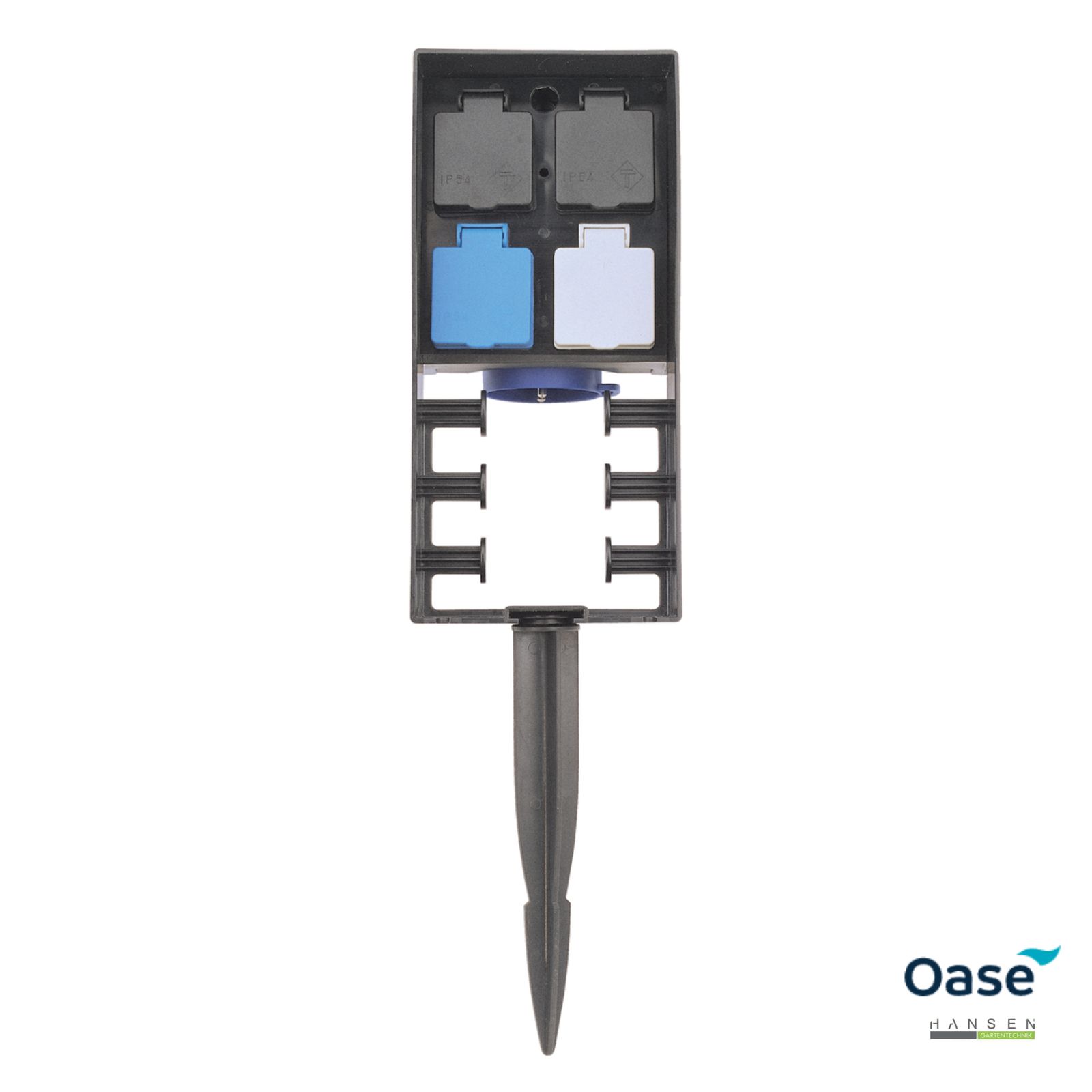 Abbildung zeigt freigestelltes Produktbild der Gartensteuerung mit Steckdose/-verteiler OASE InScenio FM Master 3.