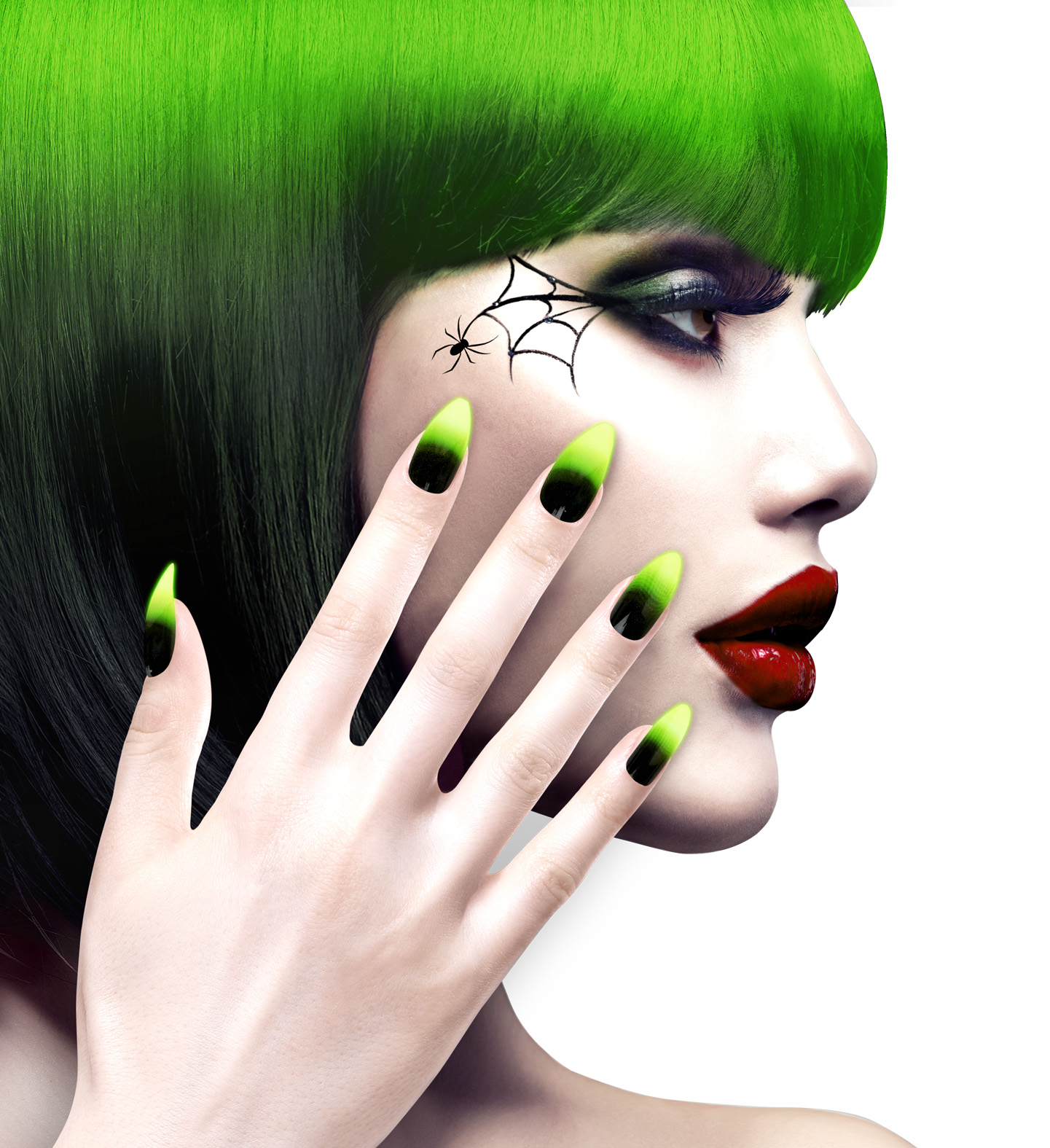 Fingerngel selbstklebend Stiletto schwarz neongrn | Party Schlaudt GmbH |  Kostme | Deko | Stoffe |