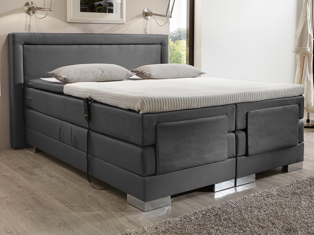 Boxspringbett Champion 180x200 cm Topper elektrisch Stoff Flachgewebe
